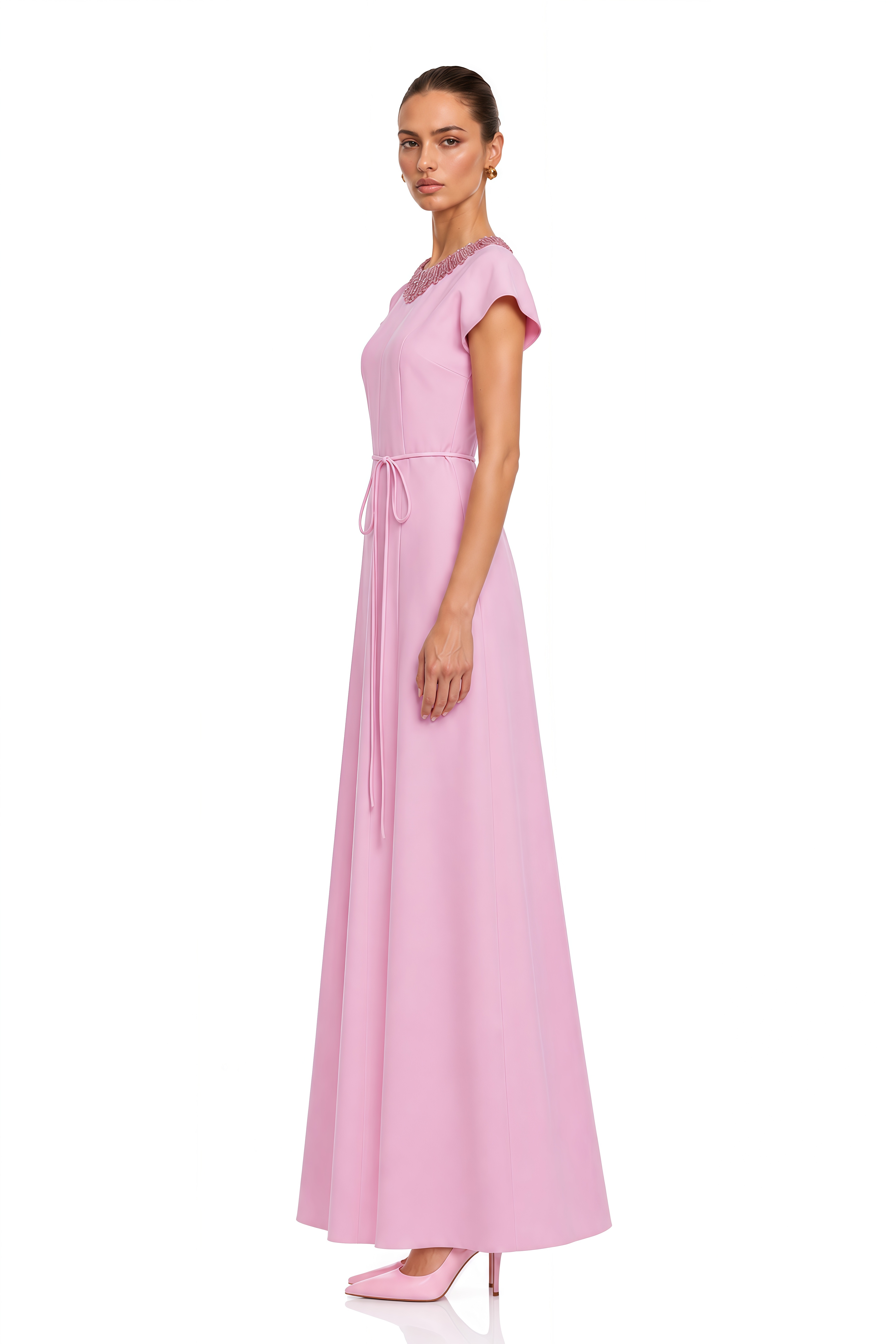 Zoraya Pink Crystal Embellished Maxi Dress