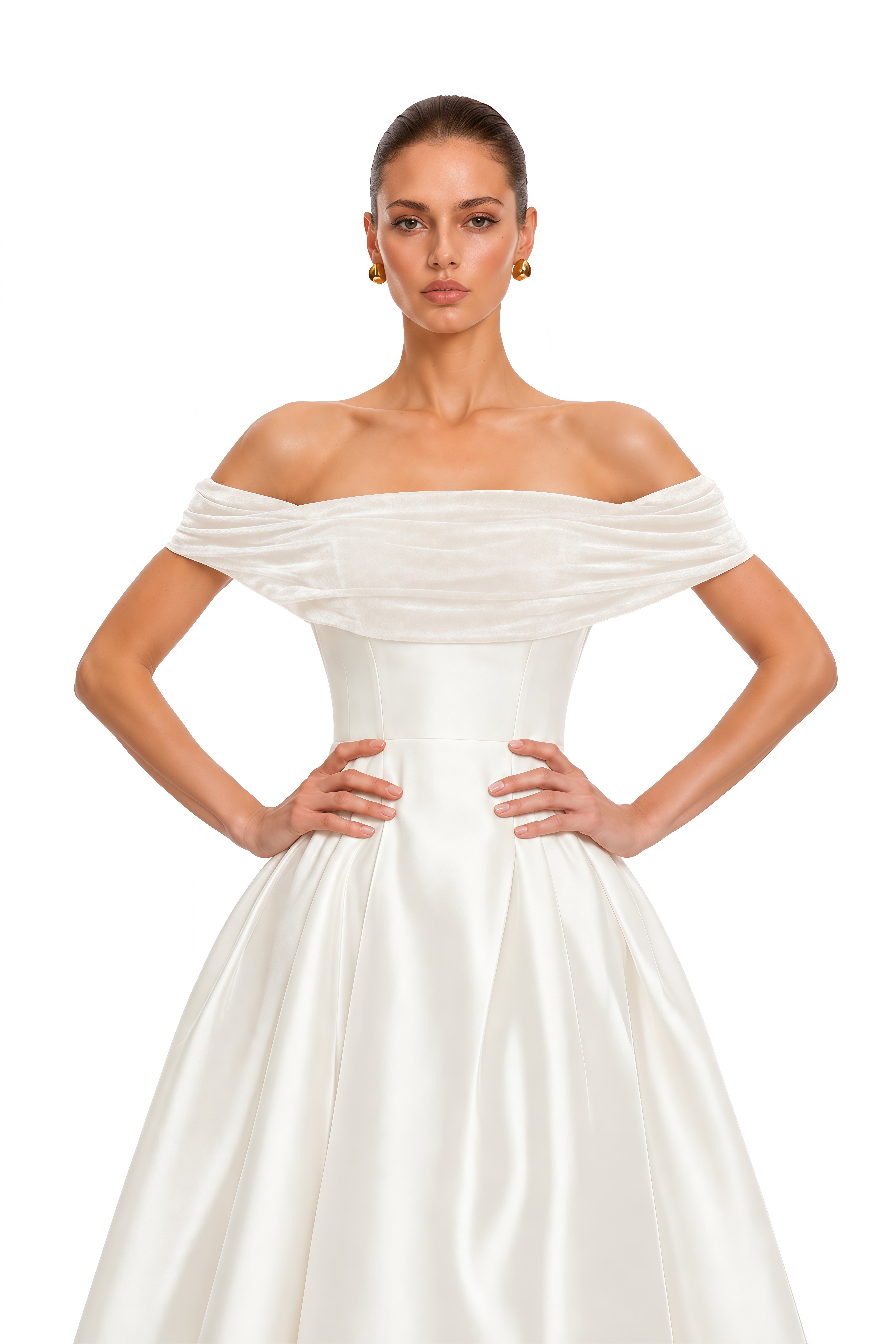 Ainara White Off Shoulder Polished Midi Dress