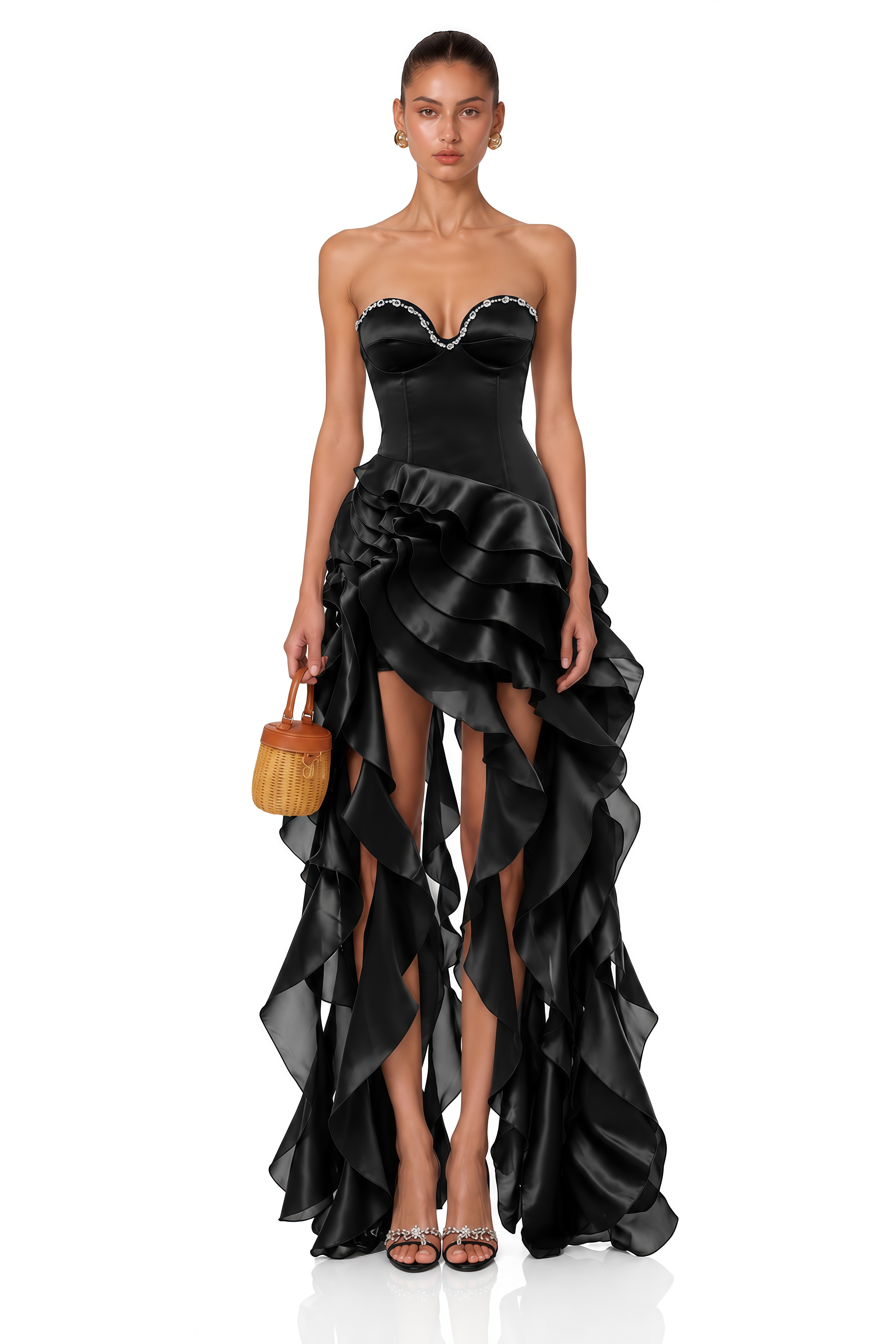 Lunetta Black Strapless Ruffled Maxi Dress
