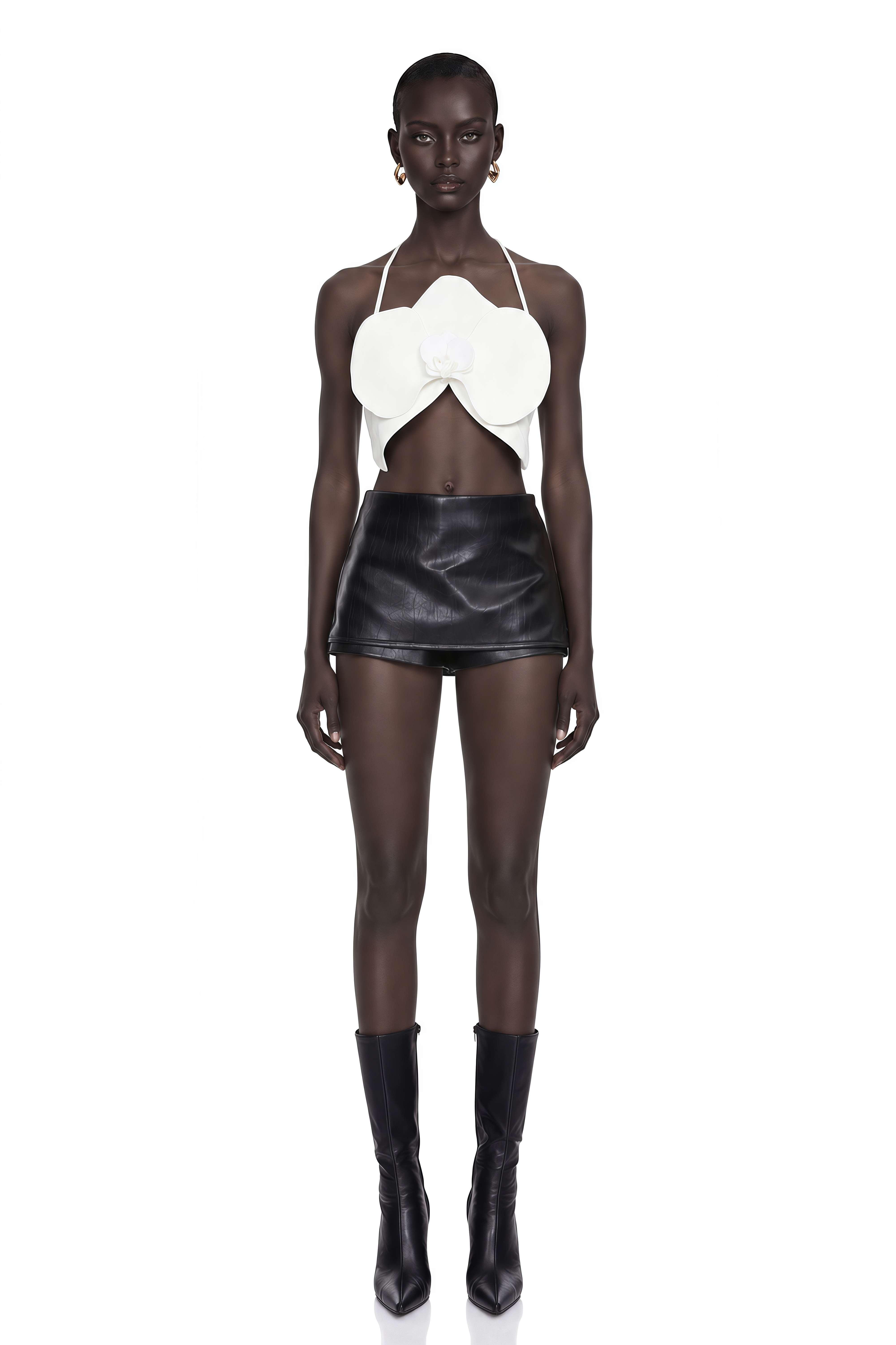 Leah White Halterneck 3D Petal Cropped Top