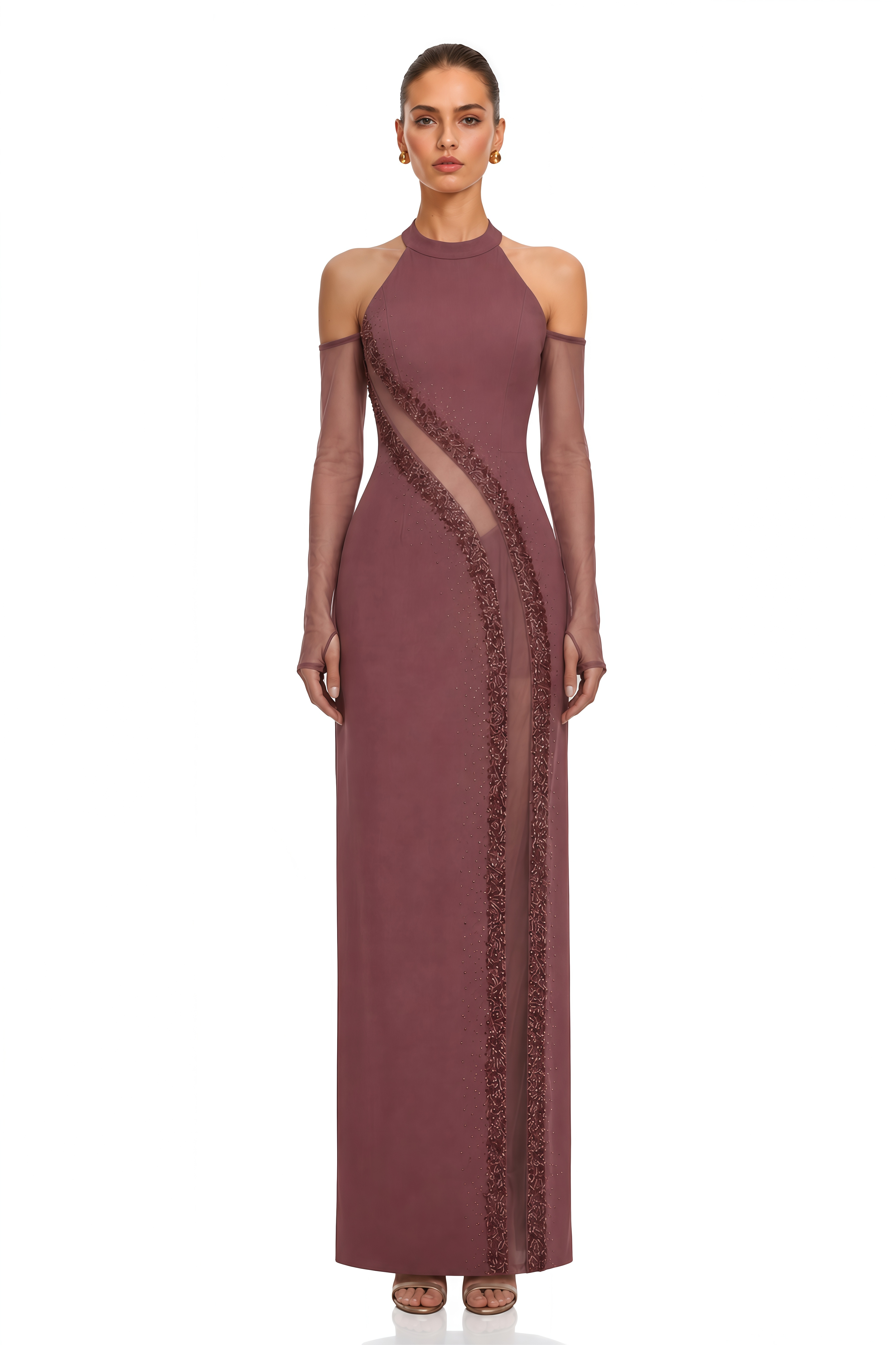 Marenka Dusty Rose Beaded Maxi Dress