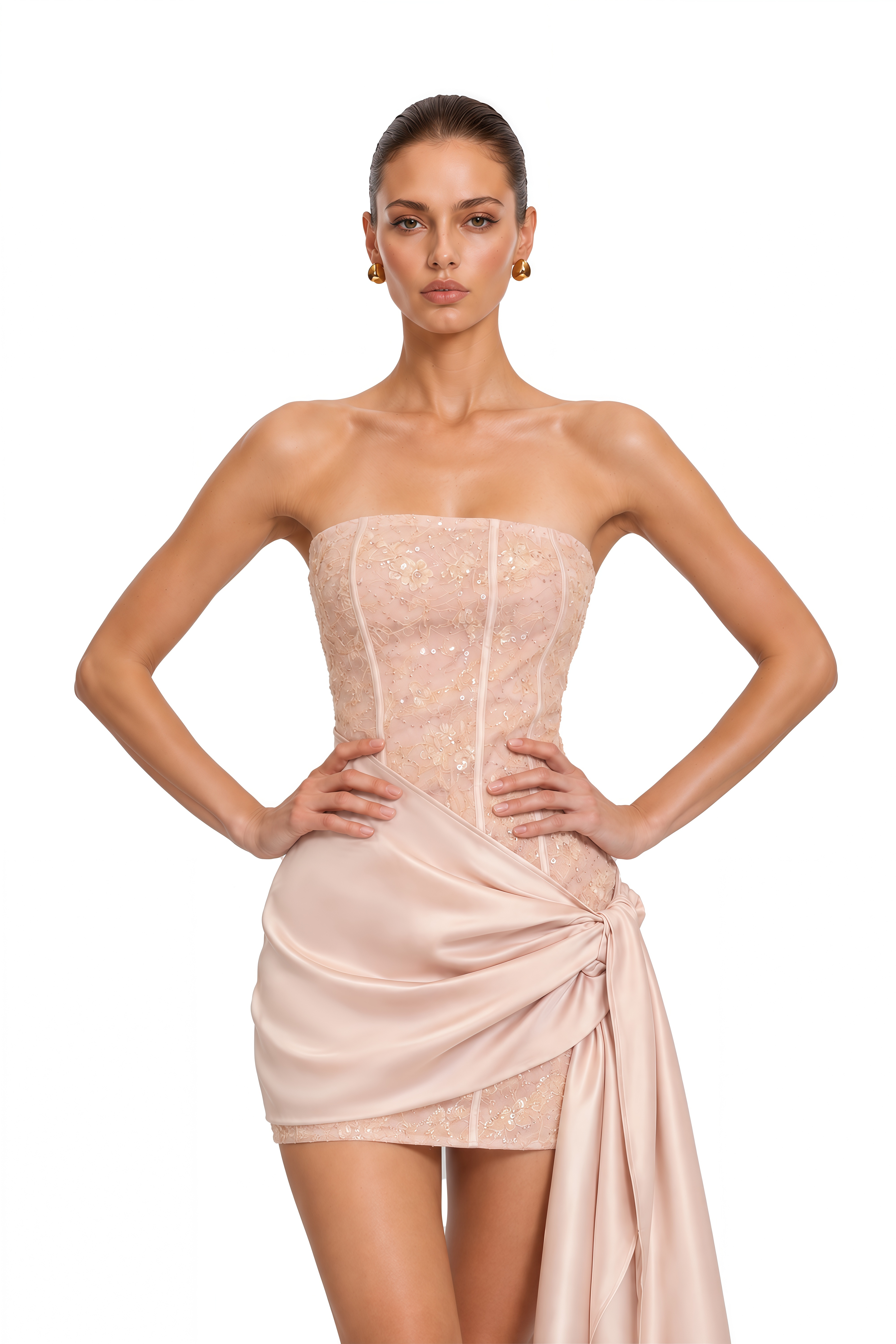Hamuera Pink Off Shoulder Sequin Lace Mini Dress