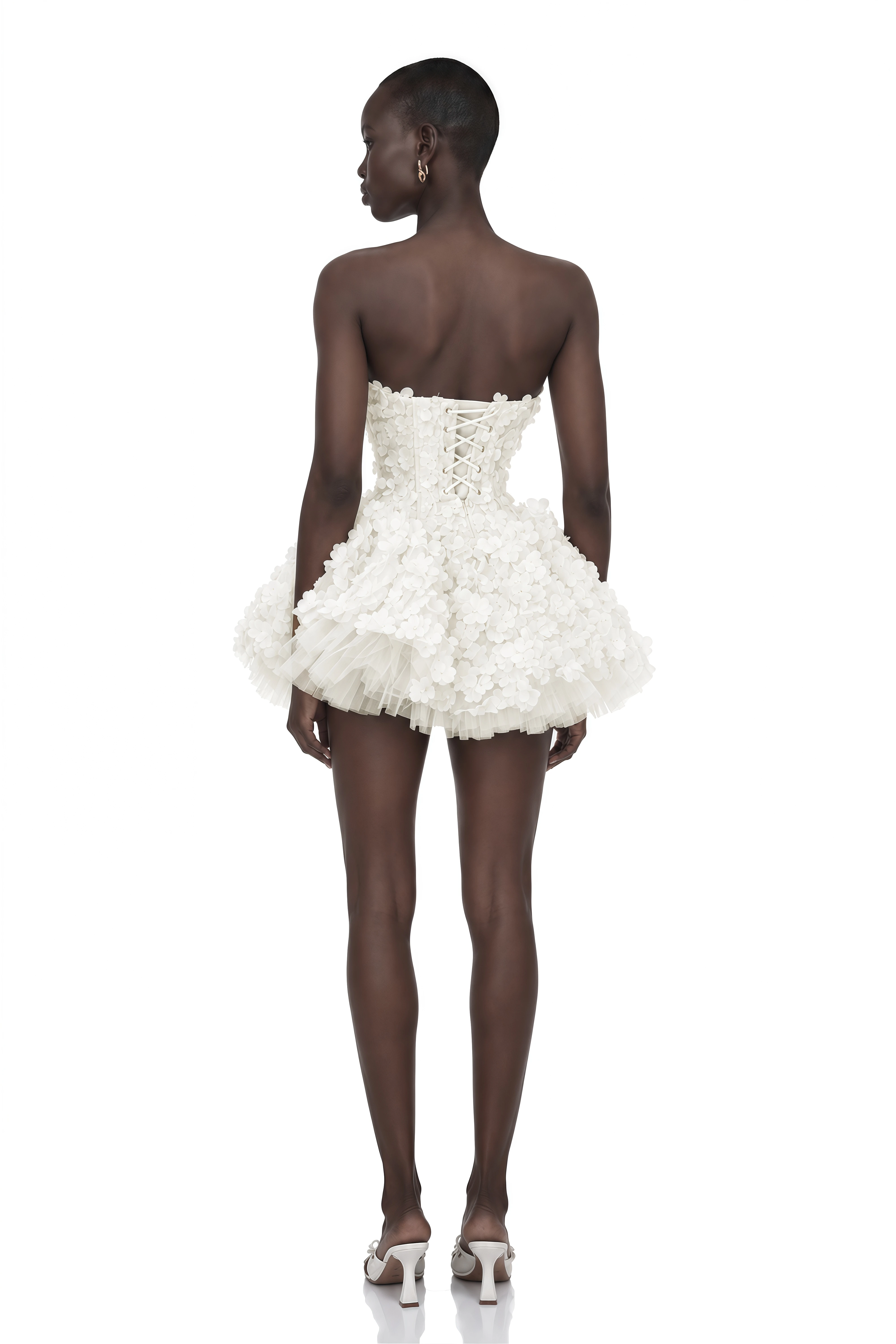 June White 3D Petal Puff Mini Dress
