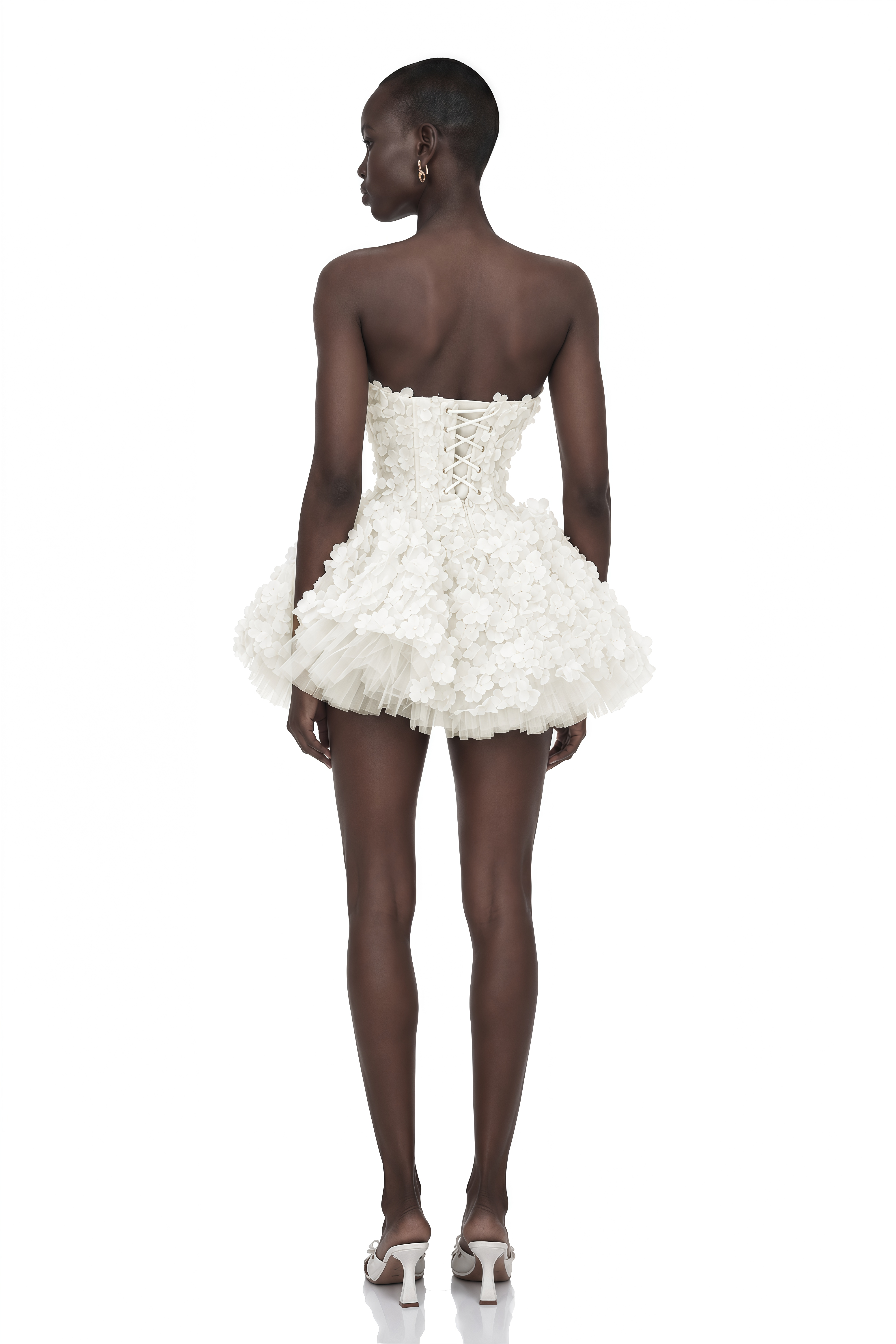 June White 3D Petal Puff Mini Dress