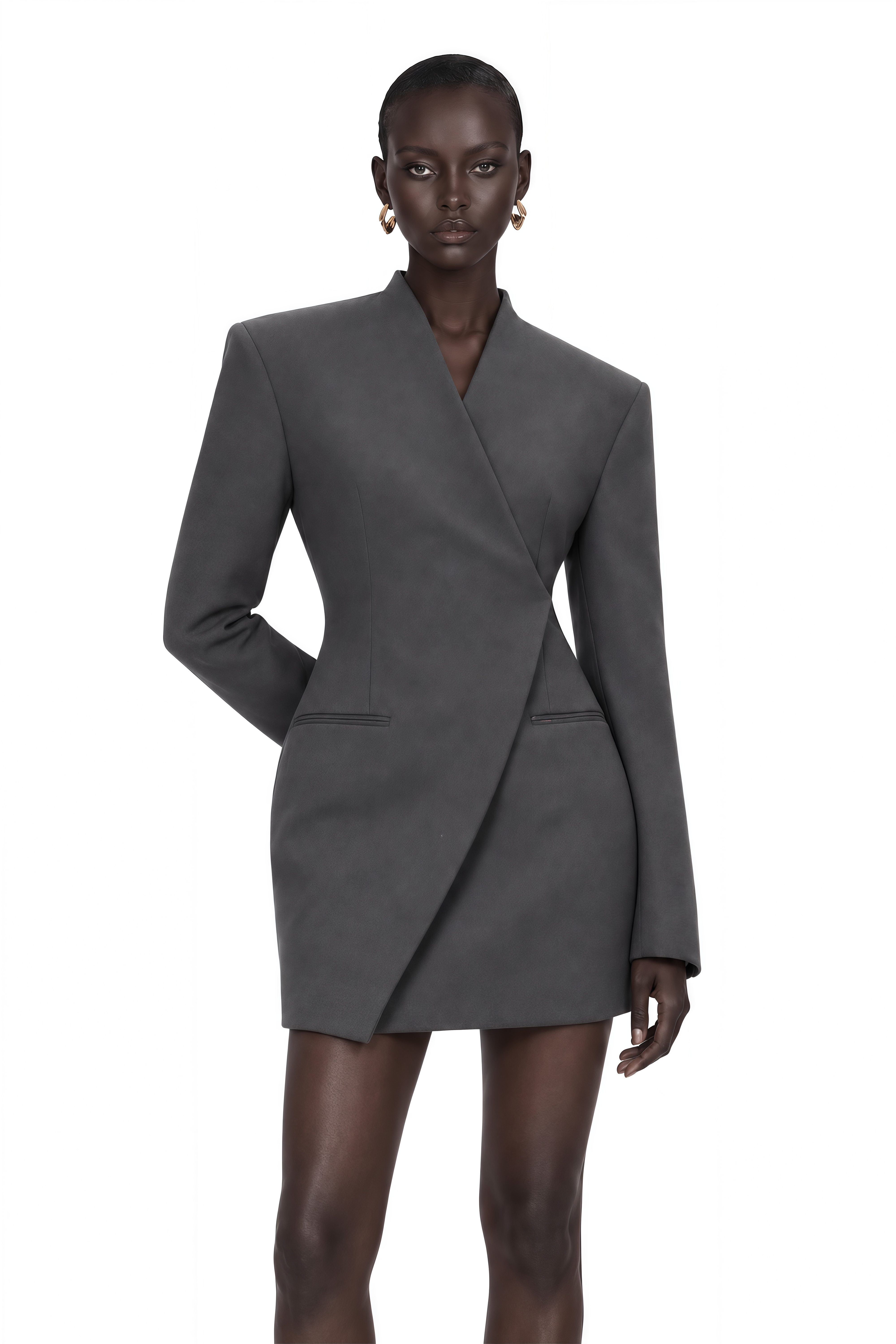 Silvan Grey Asymmetrical Collarless Blazer