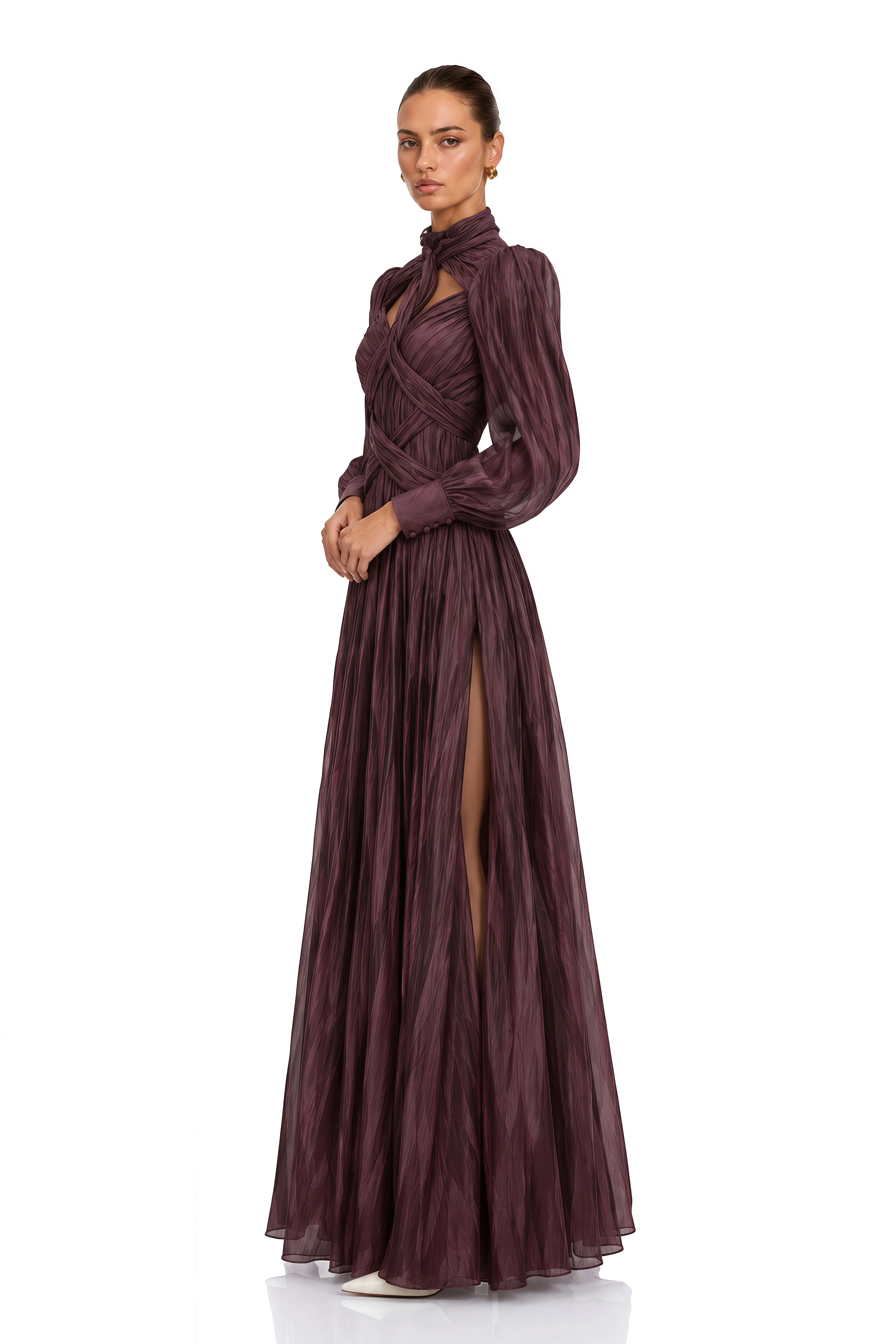Sage Brown Crossed Design Maxi Dress