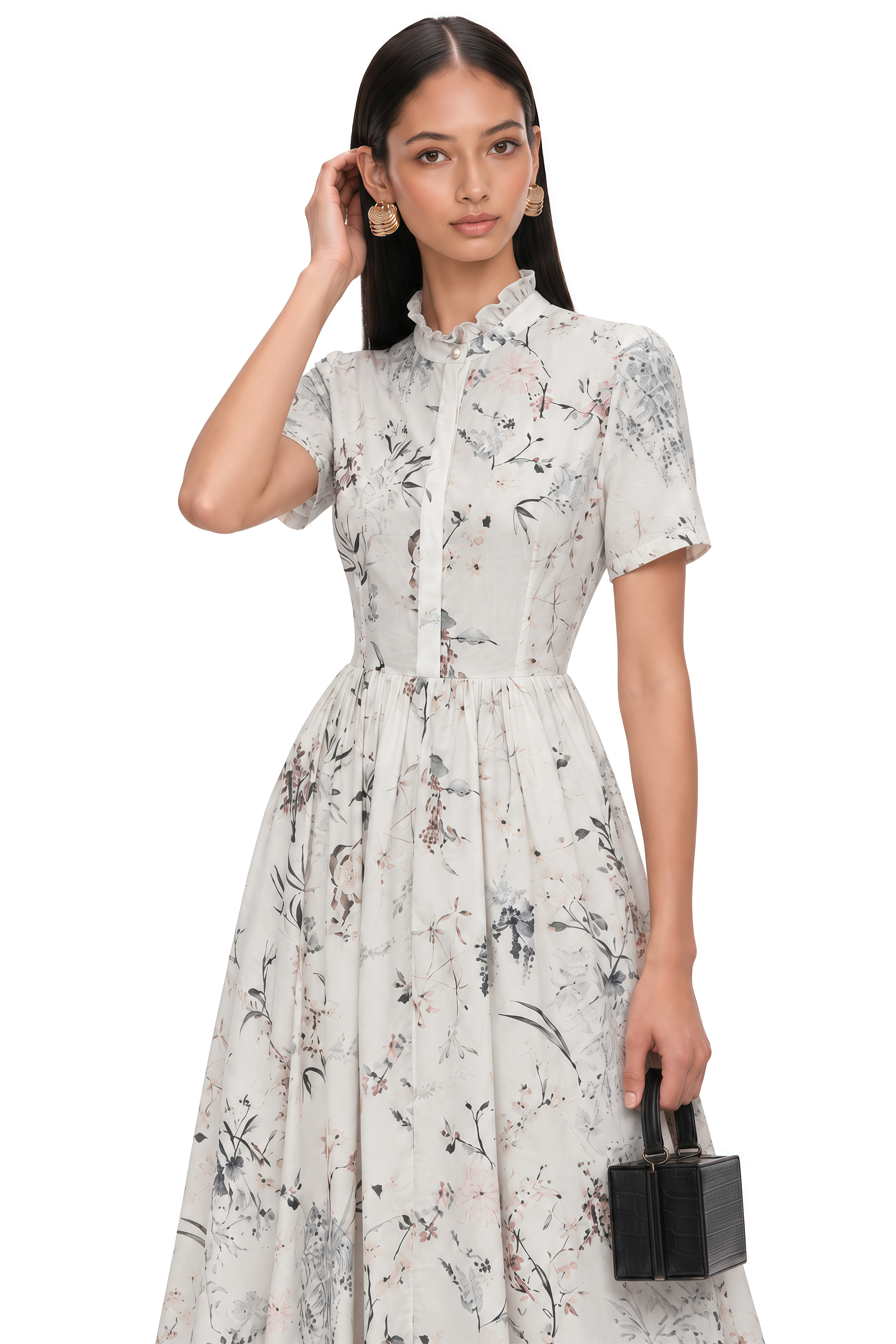 Héloïse White Floral Print Summer Midi Dress