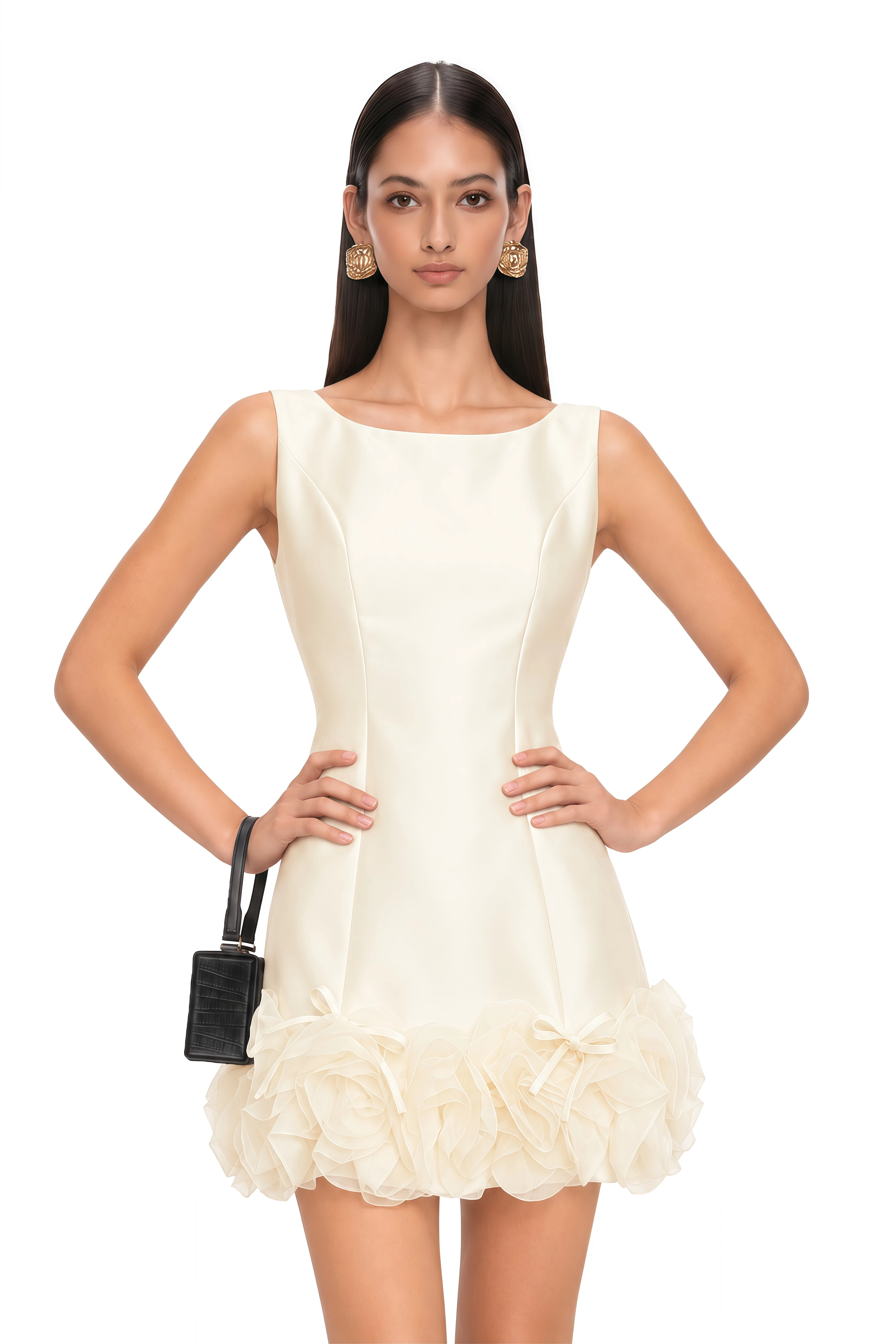 Caméo Cream White Tulle Panel Floral Mini Dress