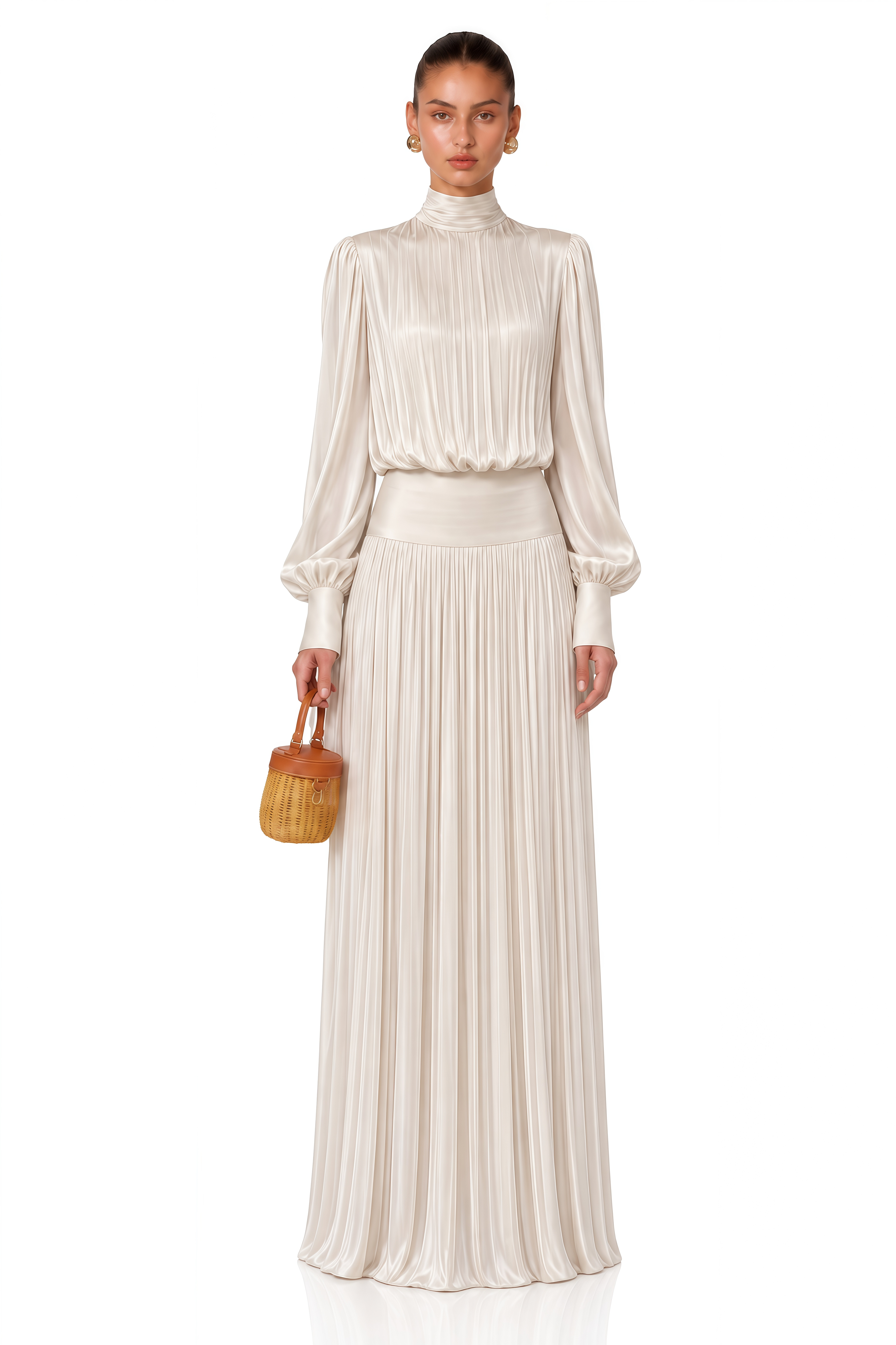 Valerie Neutral Self-Tie Pleated Maxi Dress