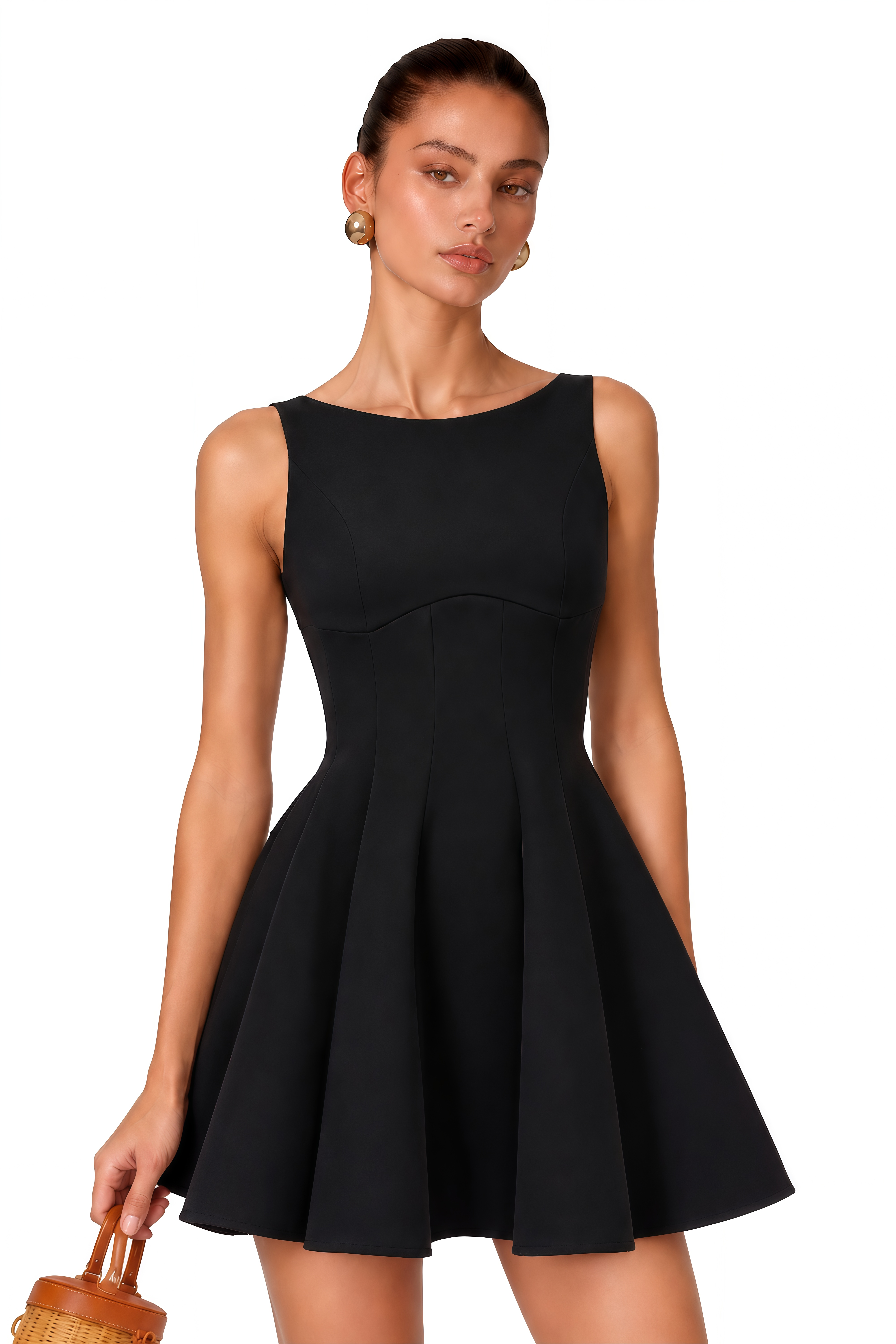Avery Black Sleeveless Flared Mini Dress
