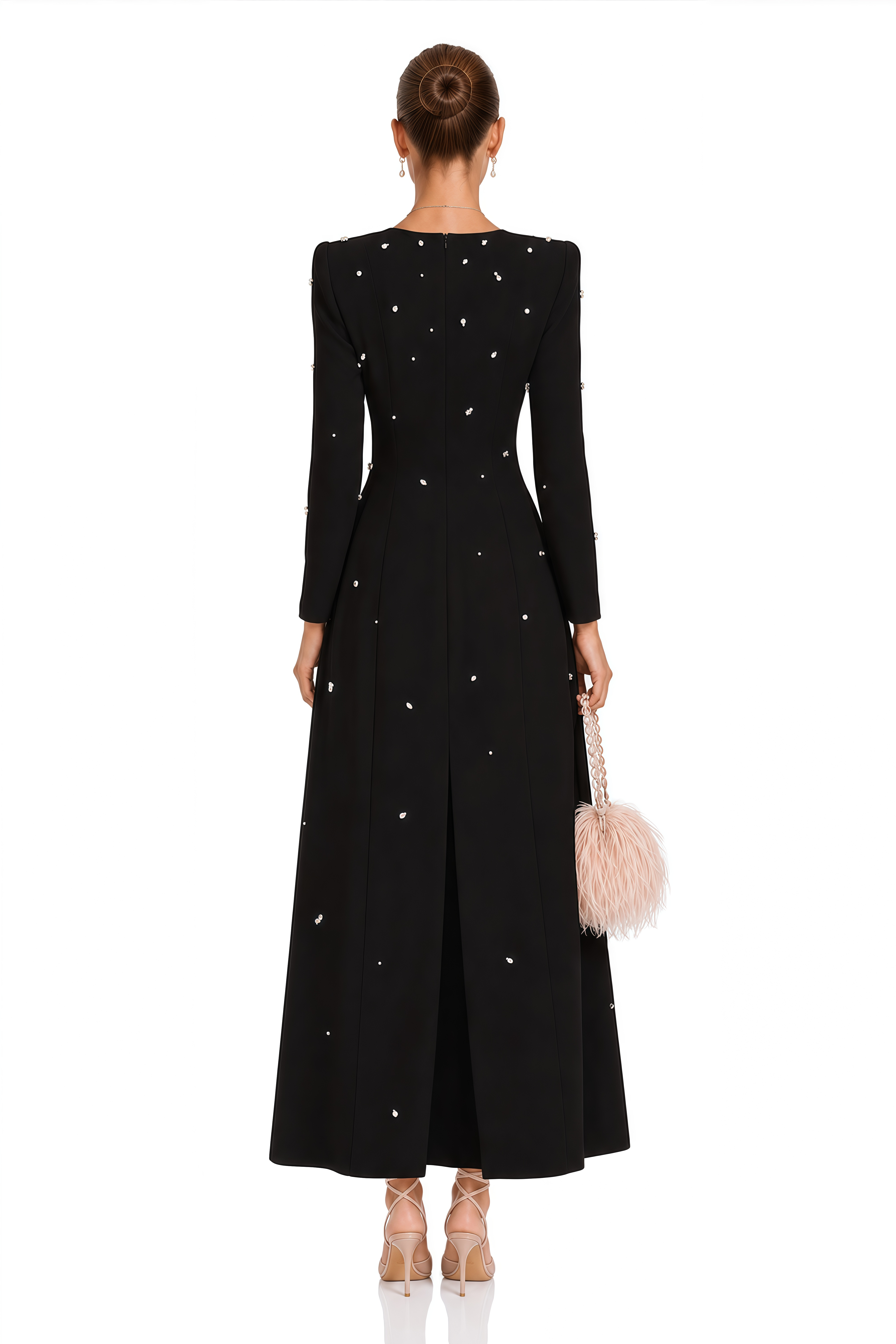 Imelda Black Crystal-Embellished Maxi Dress