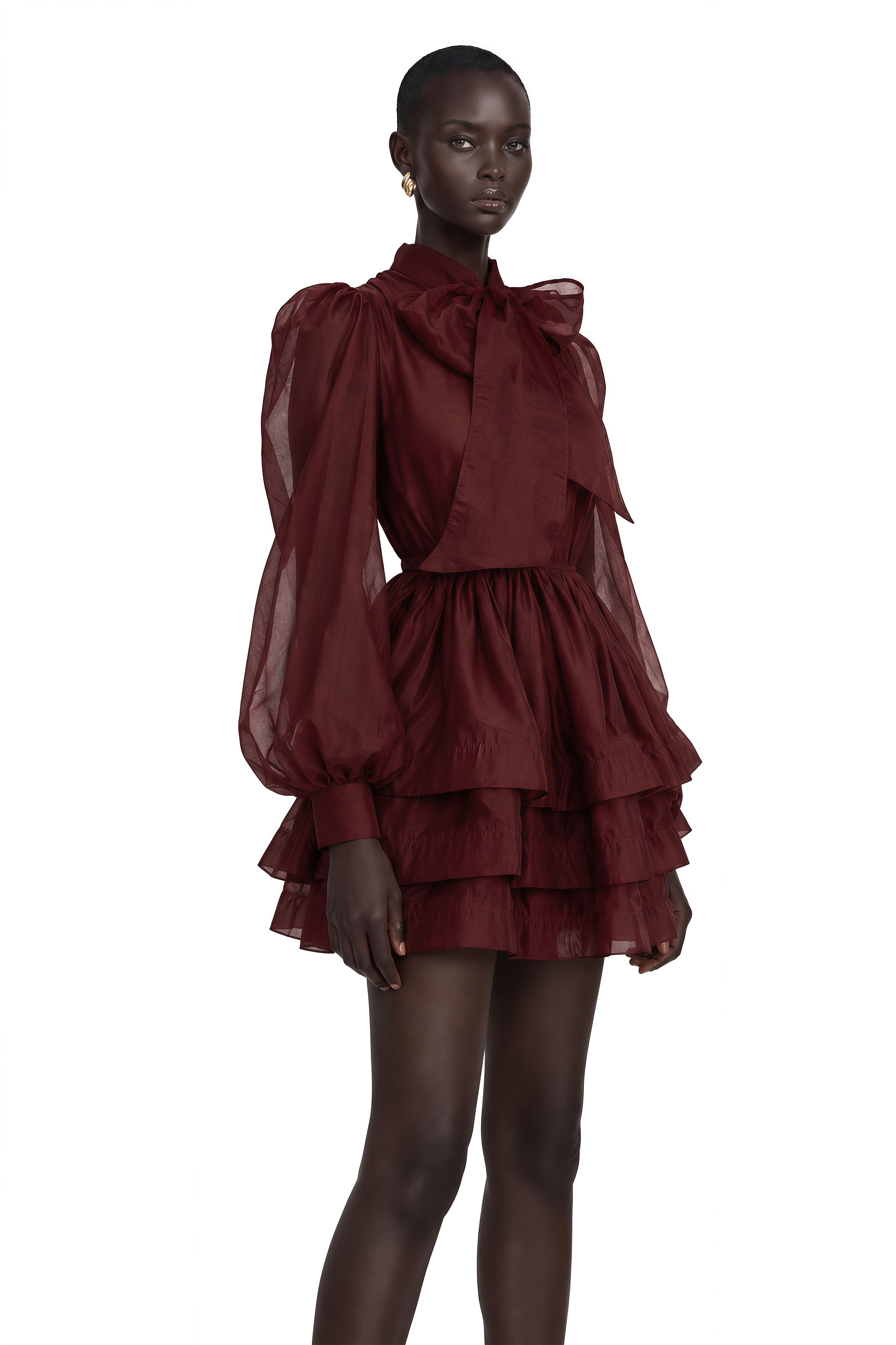 Élodie Tiered Flared Mini Dress in Red