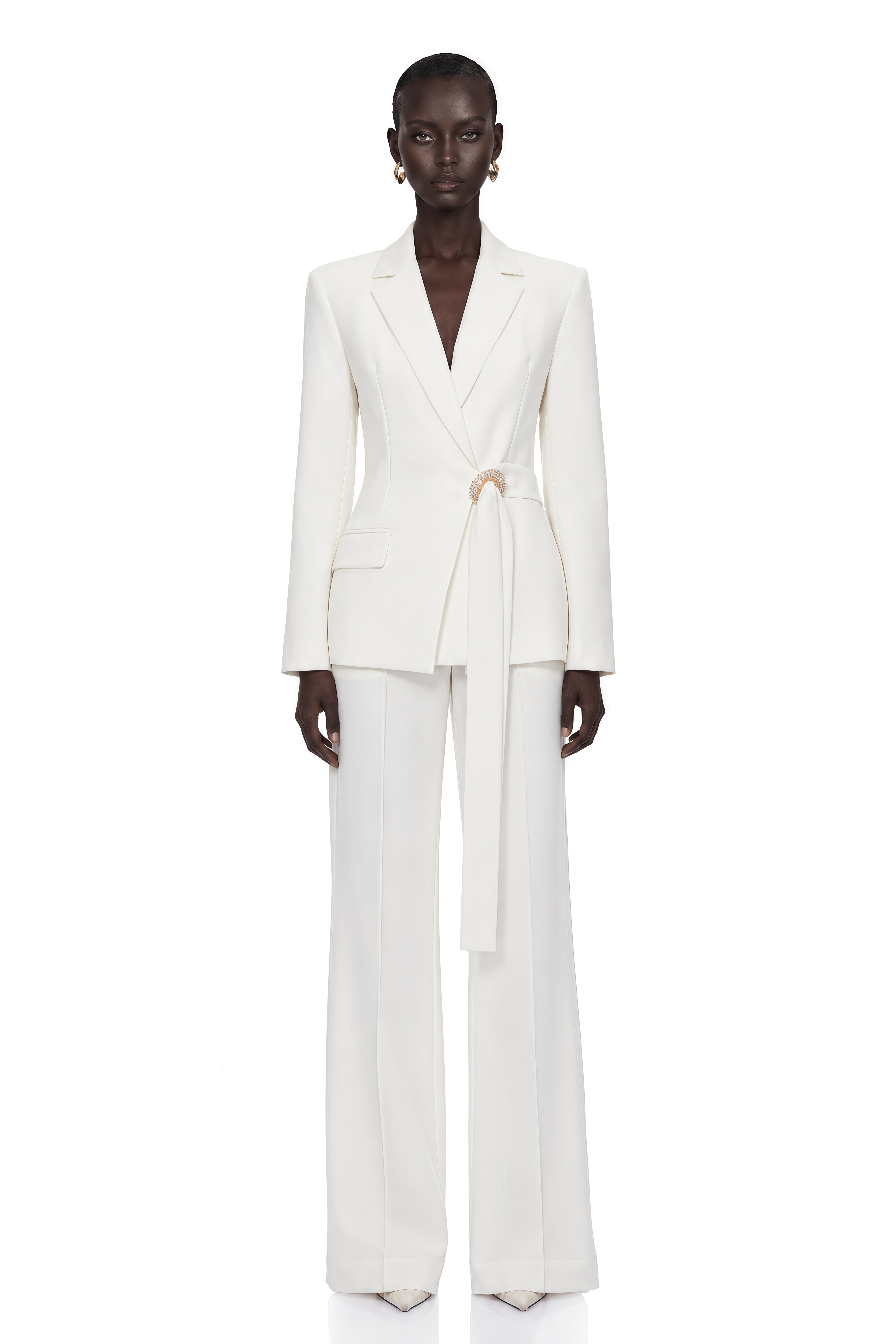 Roswitha White Belt Waist Blazer & Trouser Set