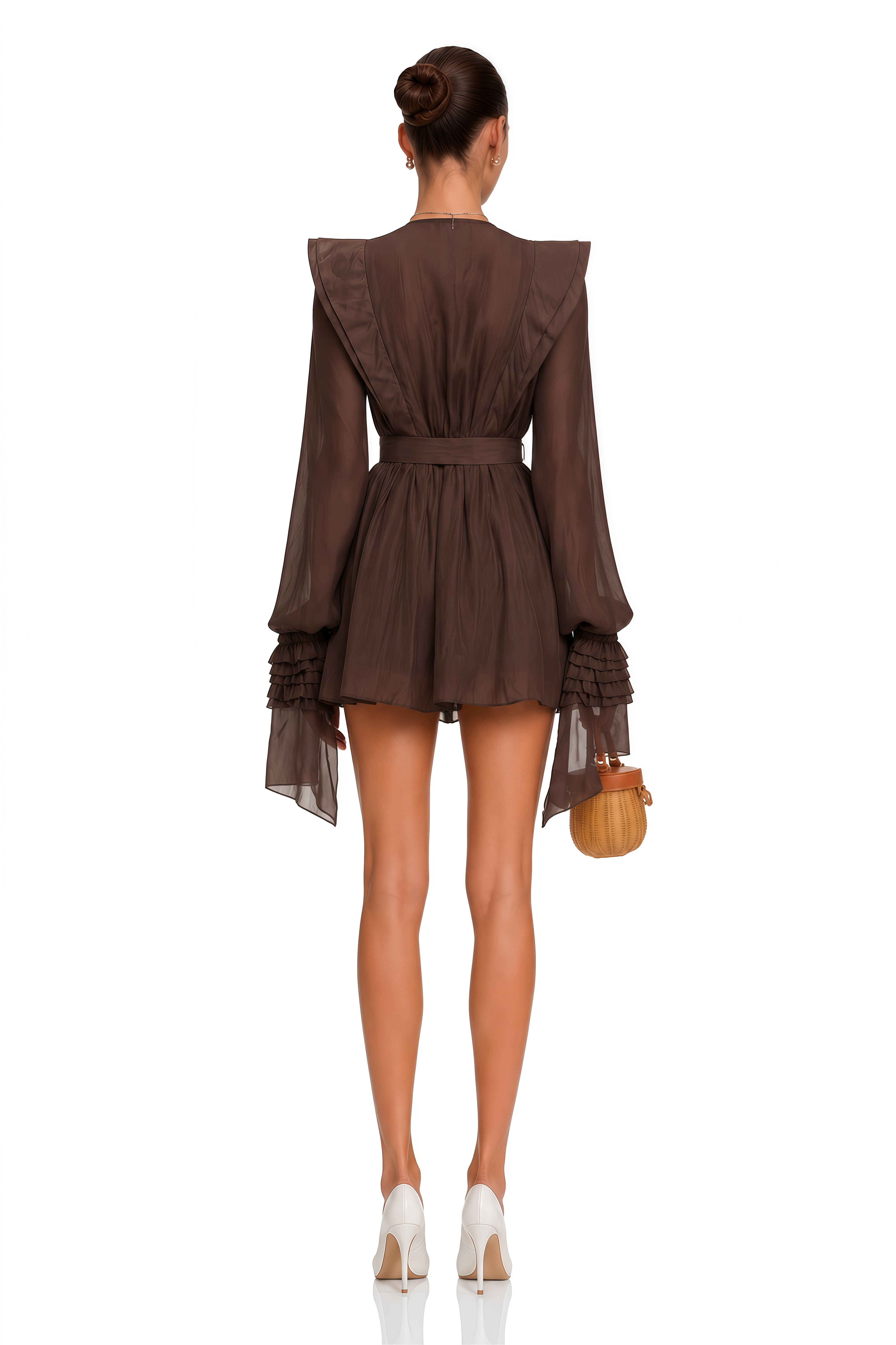 Annabelle Brown Cutout Ruffled Mini Dress