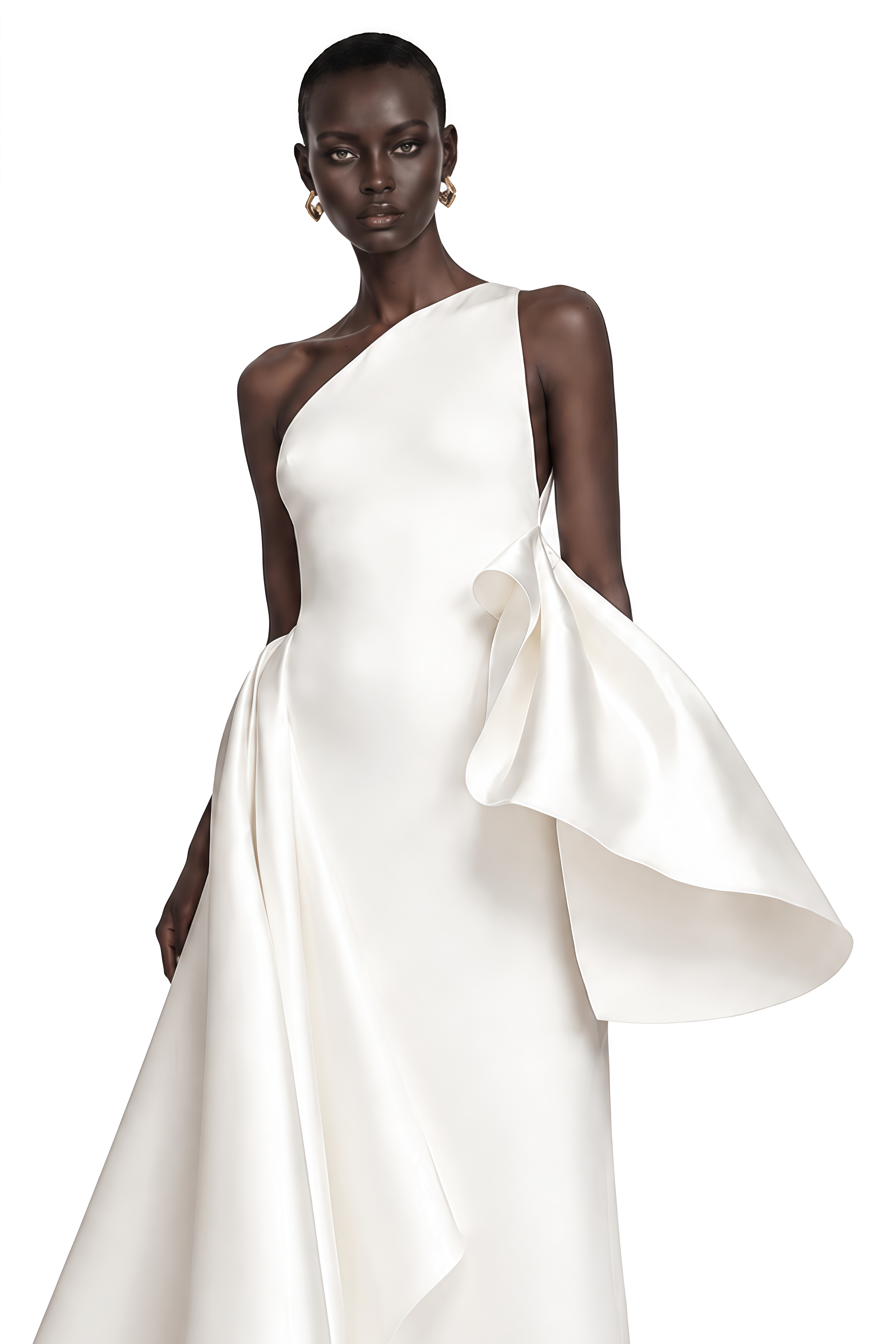 Arya Ivory One Shoulder Sculptural Draped Maxi Dress