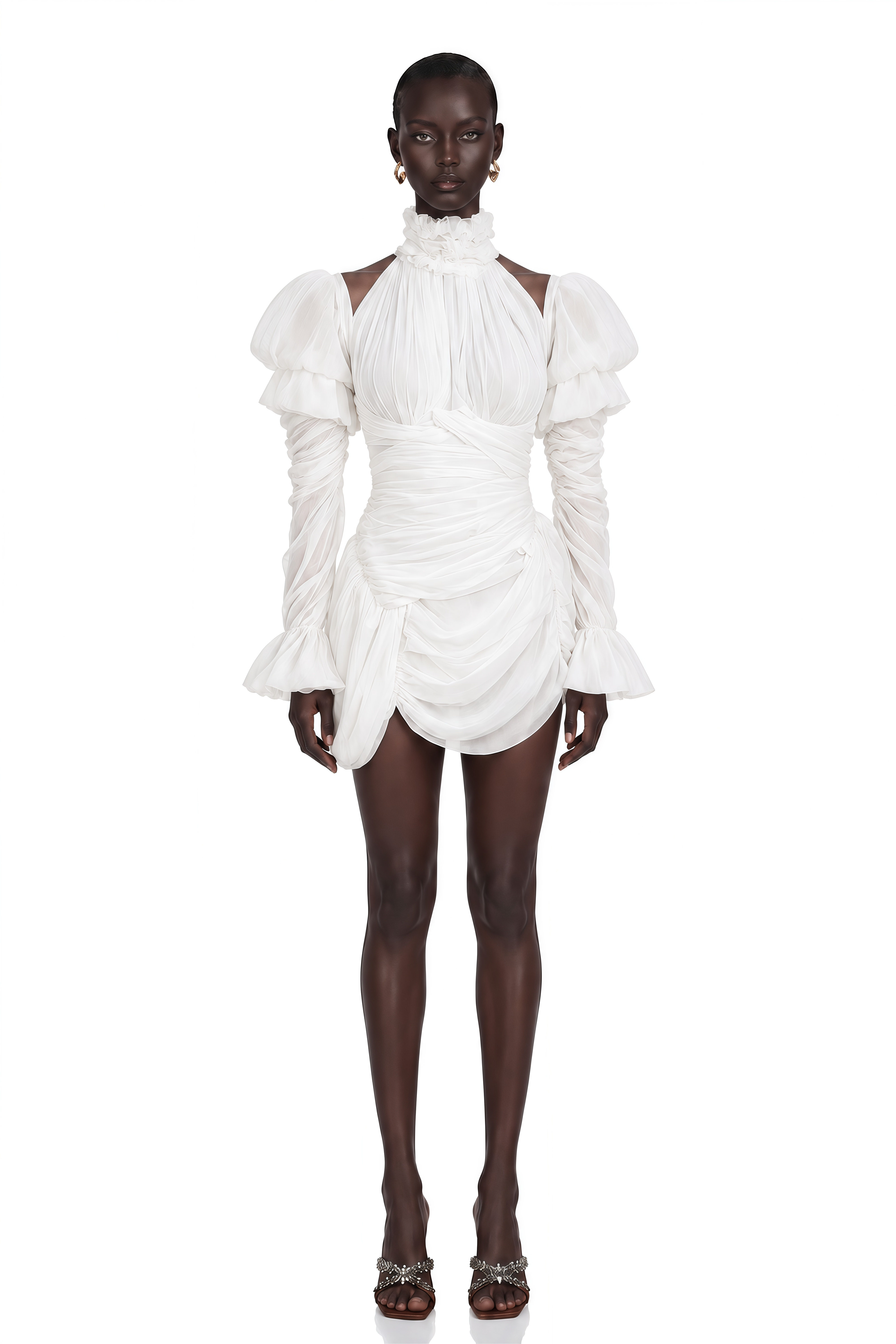 Déotille White Asymmetrical Ruched Mini Dress