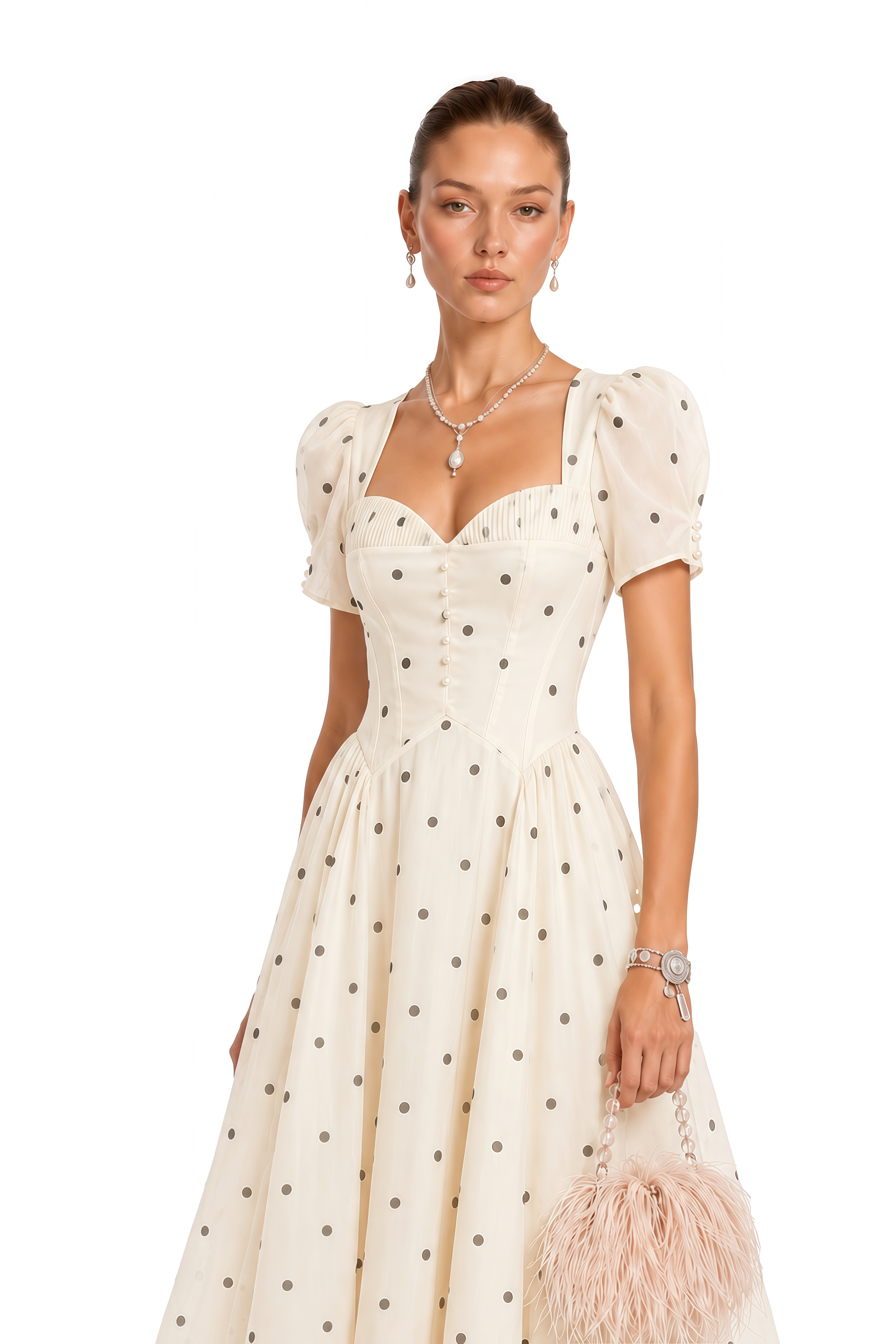Javaneh White Polka Dot Maxi Dress
