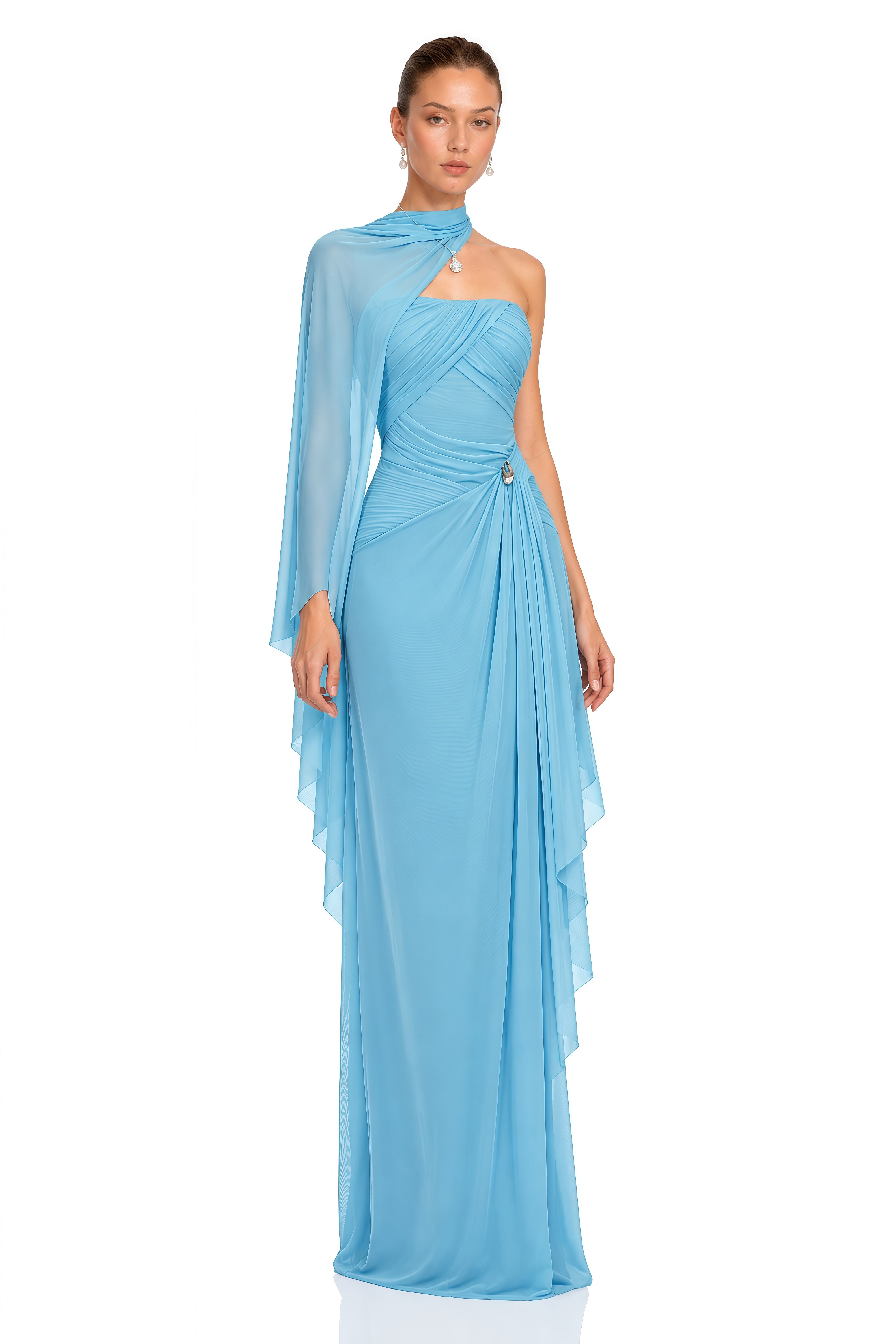 Ophelia Blue Off Shoulder Ruched Maxi Dress
