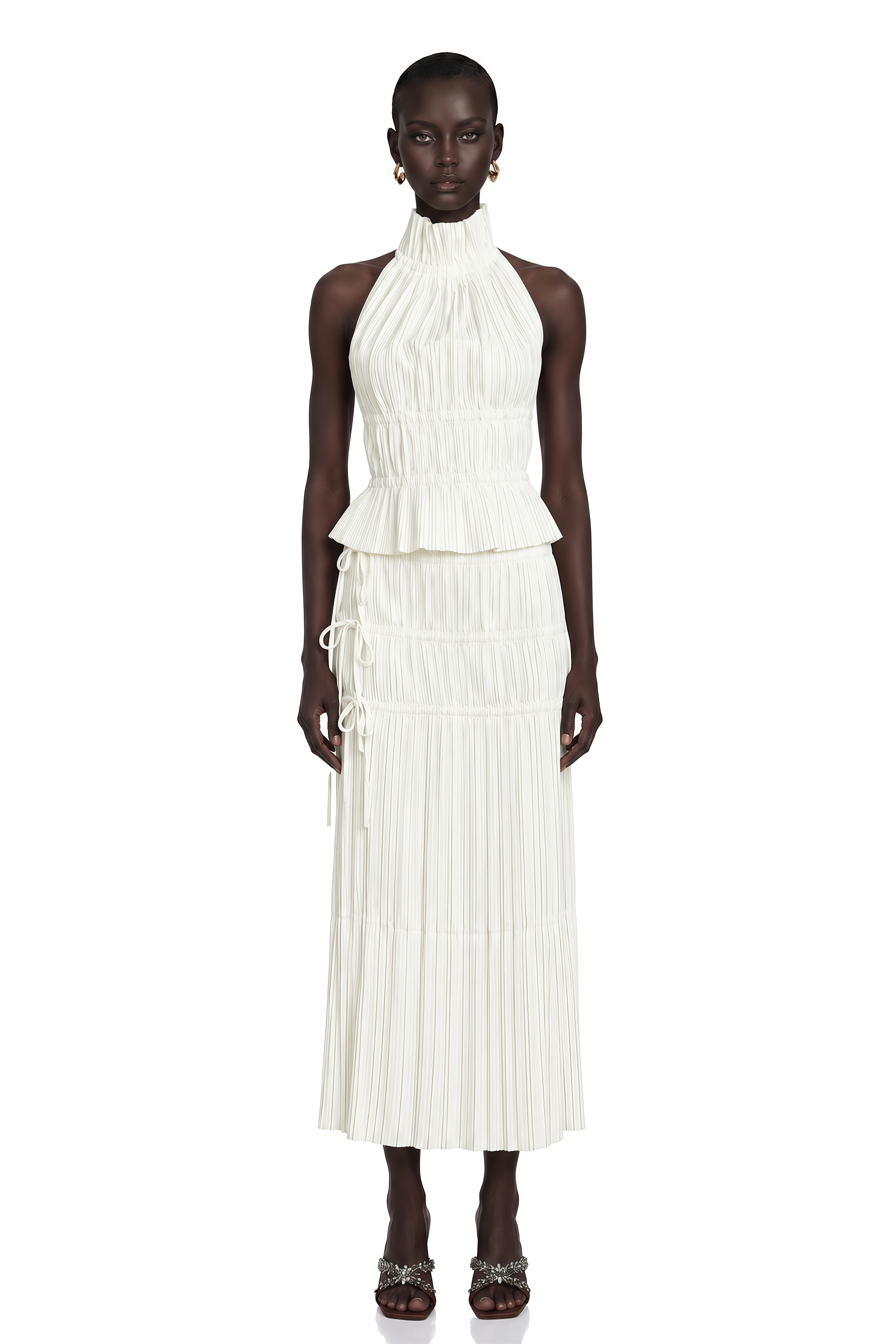 Milisent Open-Back Pleated Top & Skirt Matching Set