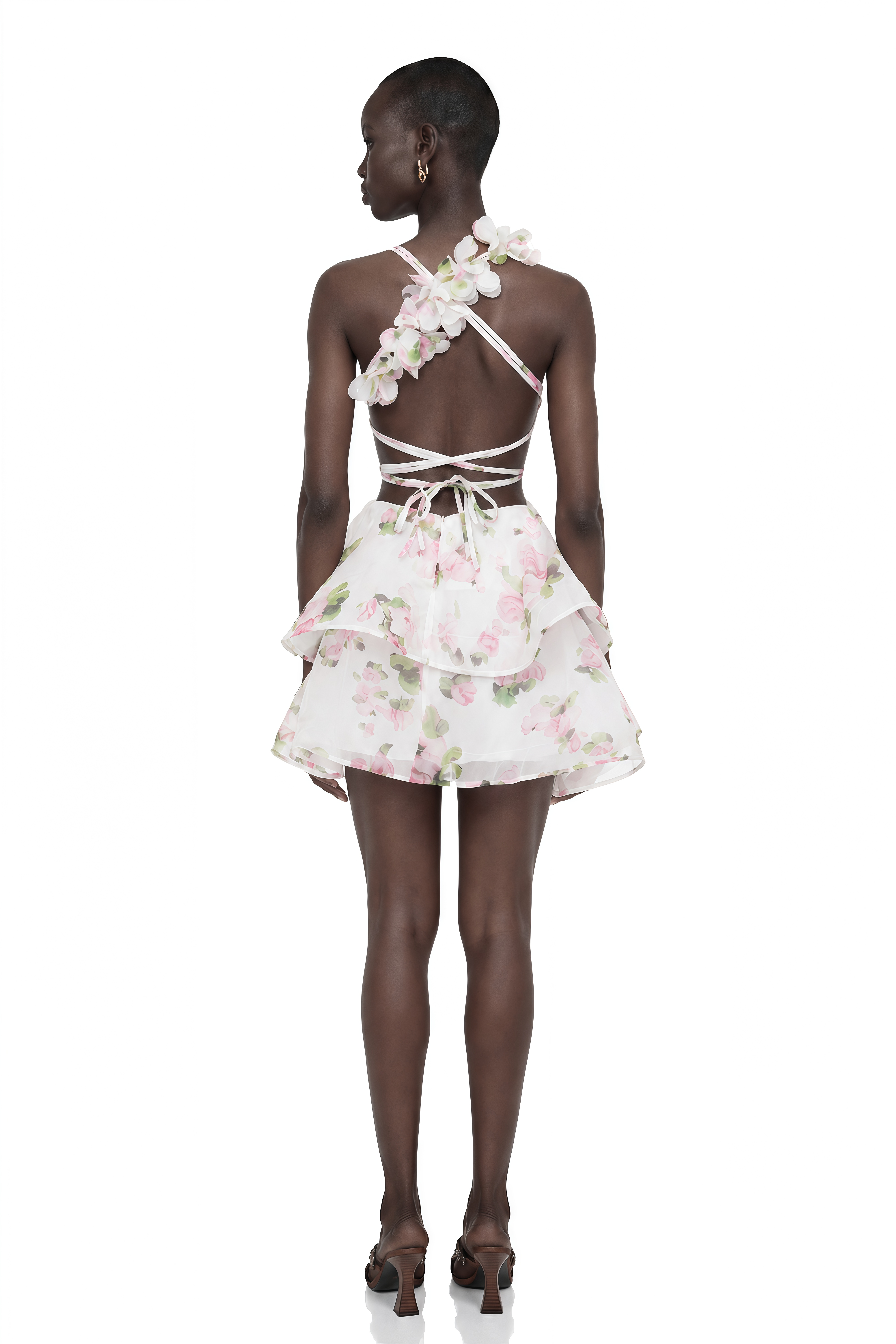 Chione White Floral Applique Backless Mini Dress