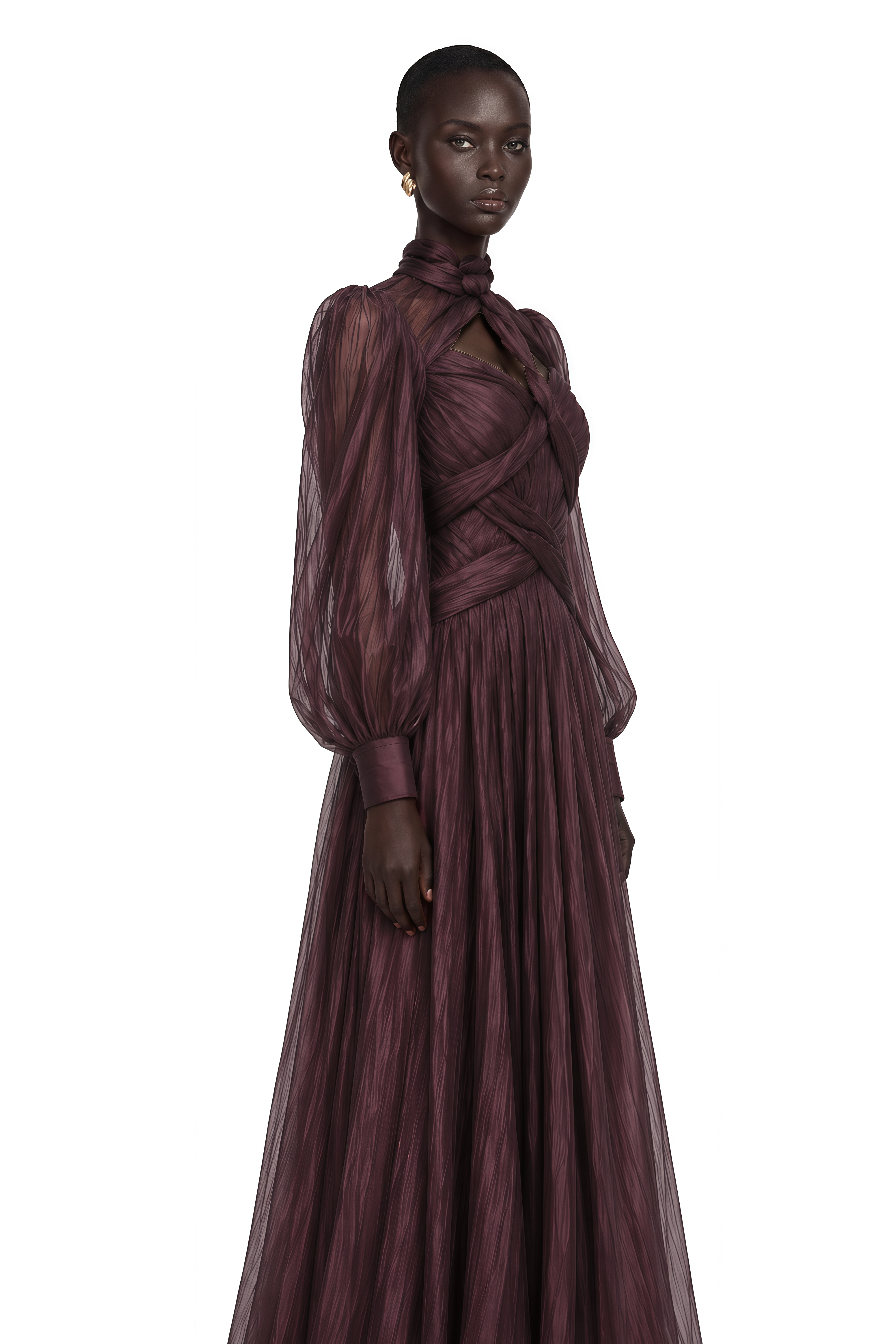 Sage Brown Crossed Design Maxi Dress