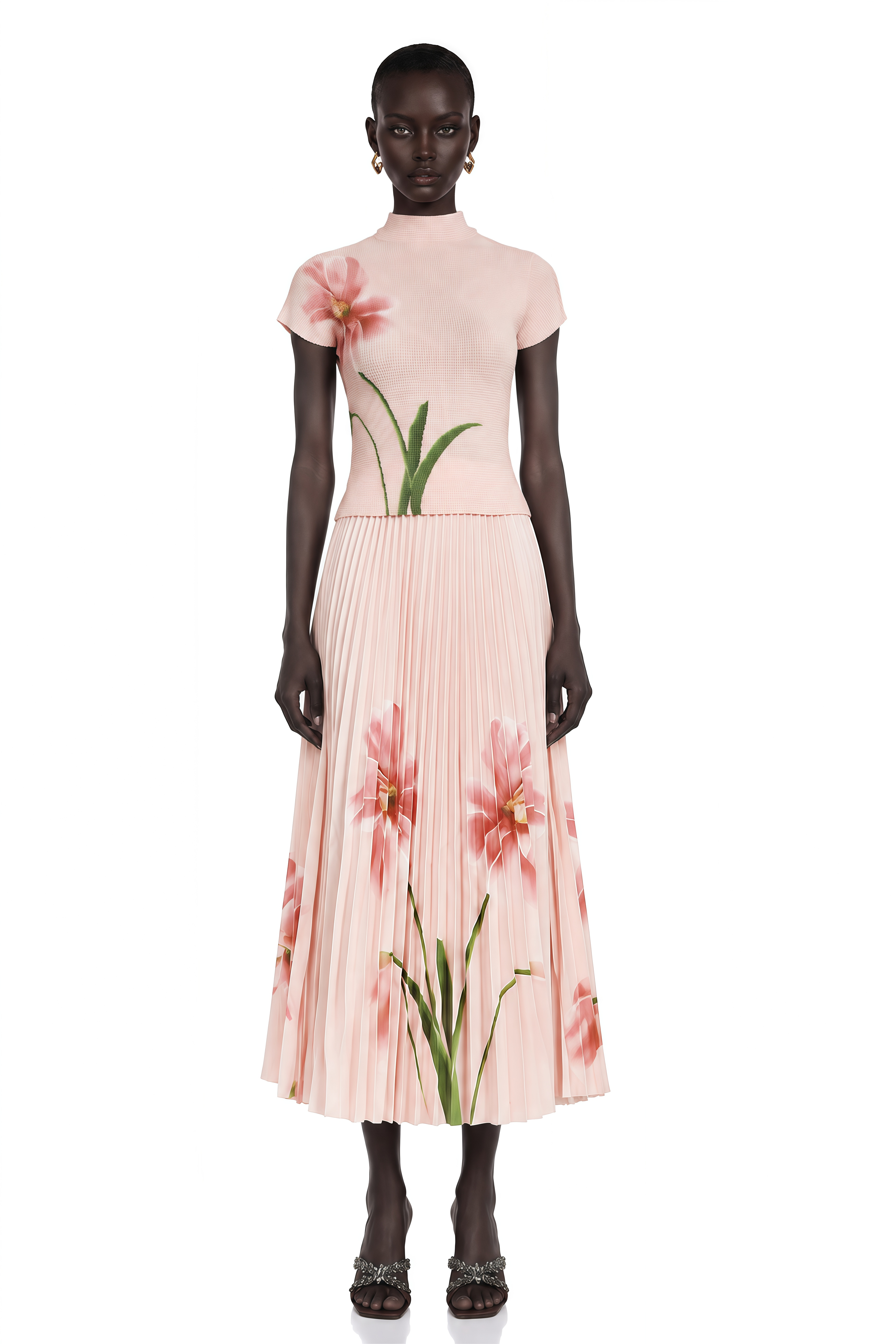 Justine Floral-Print Stretch Top & Skirt Matching Set