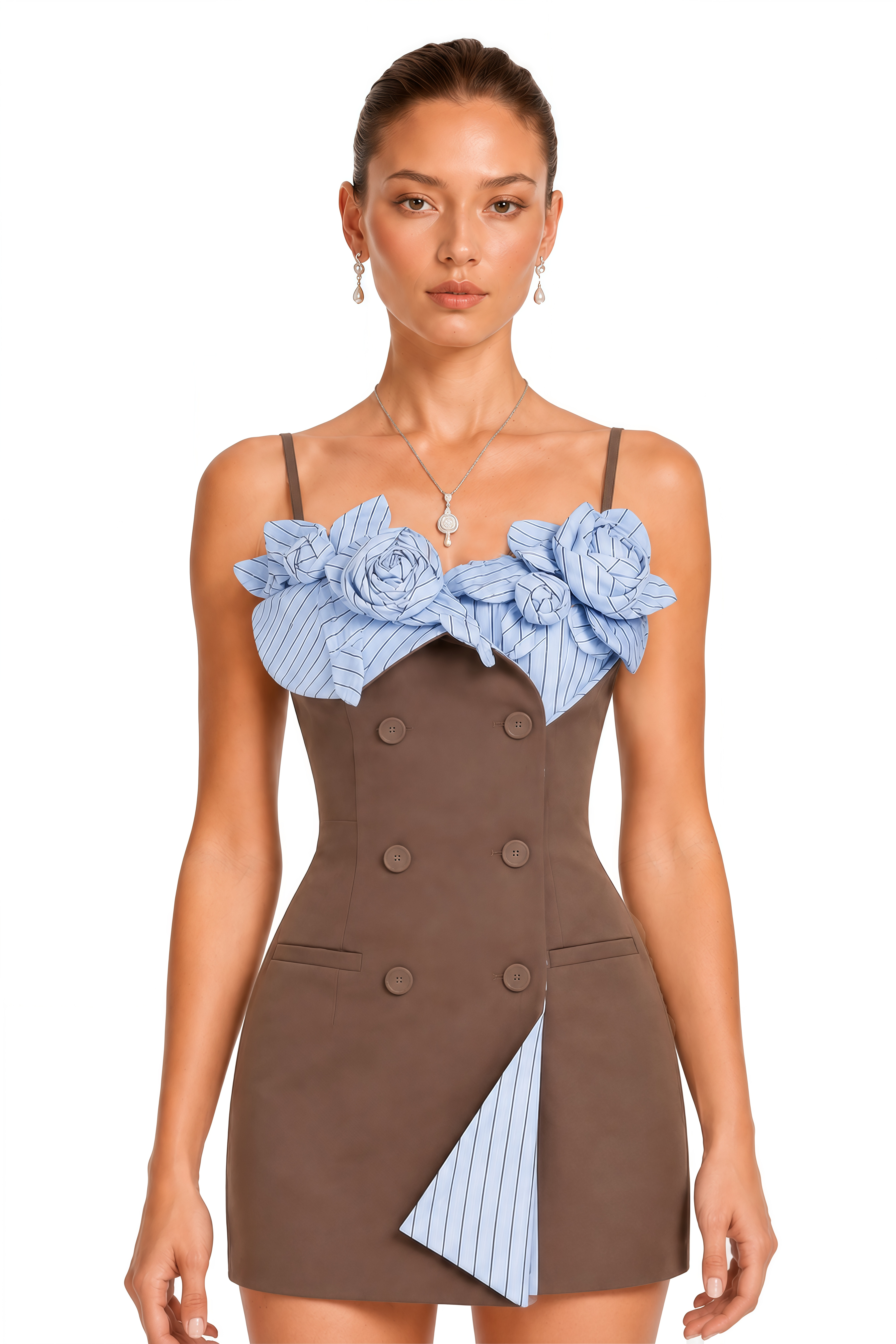 Johanna Brown Floral Panelled Mini Dress