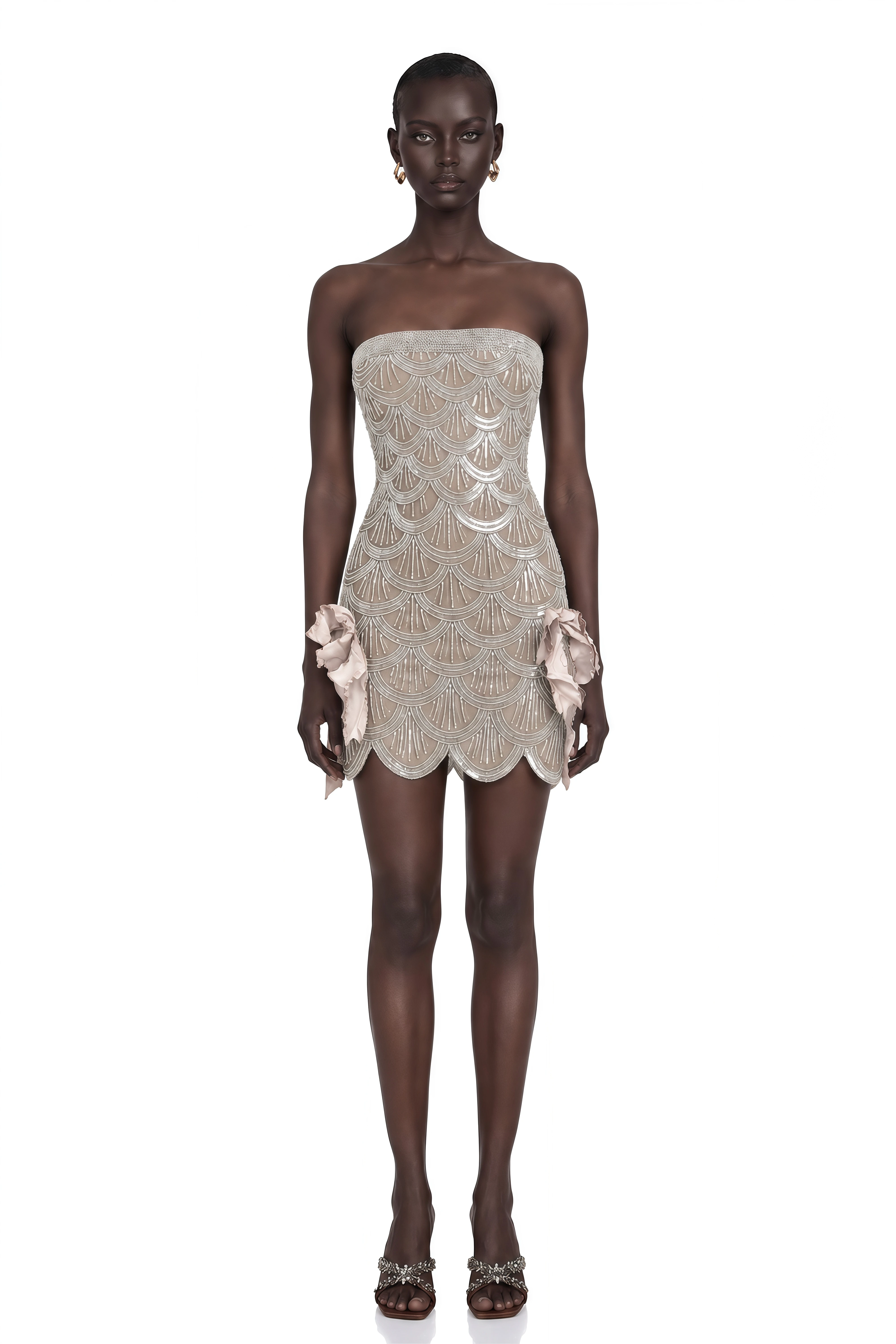 Astrid Brown Embellished Mini Dress
