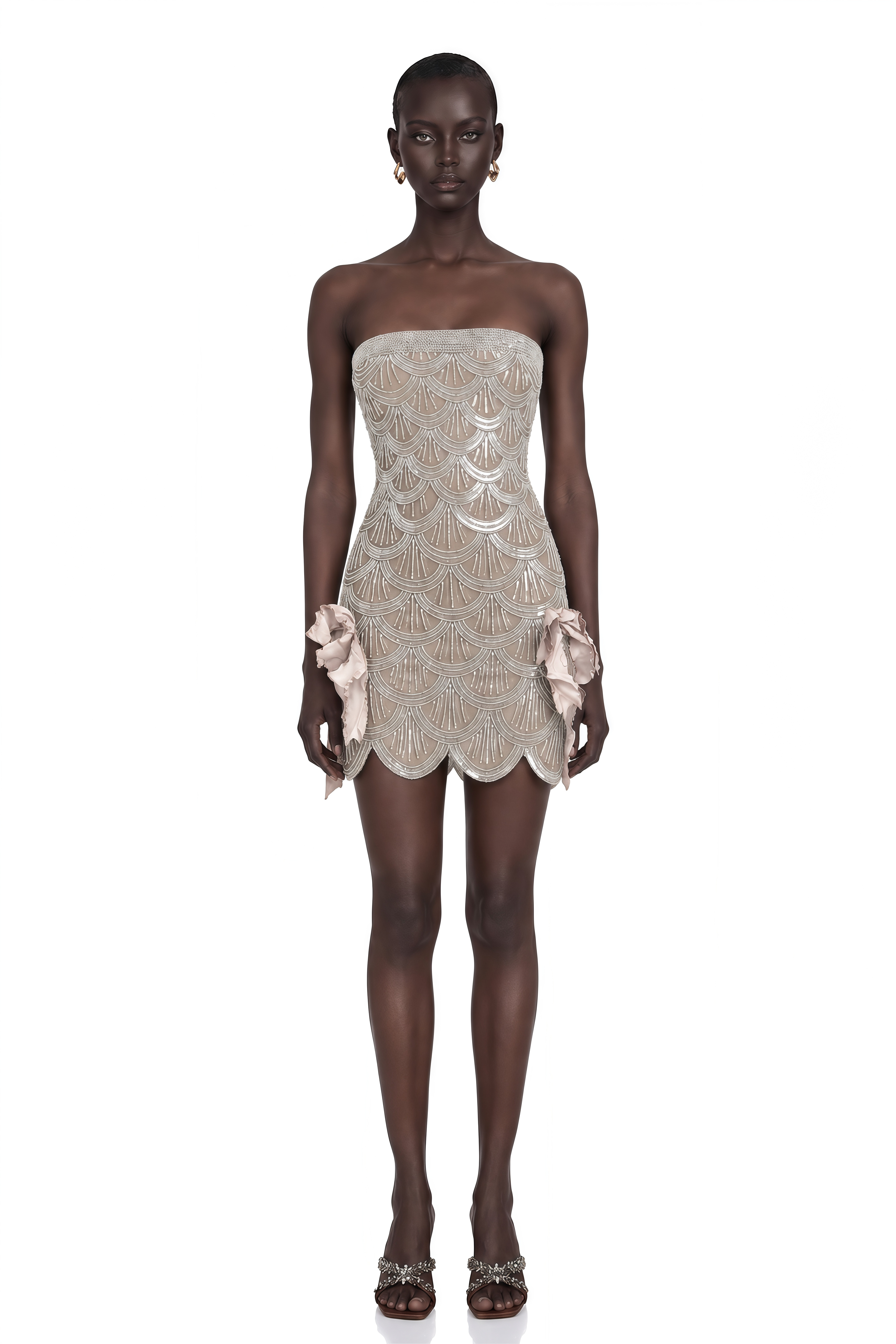 Astrid Brown Embellished Mini Dress
