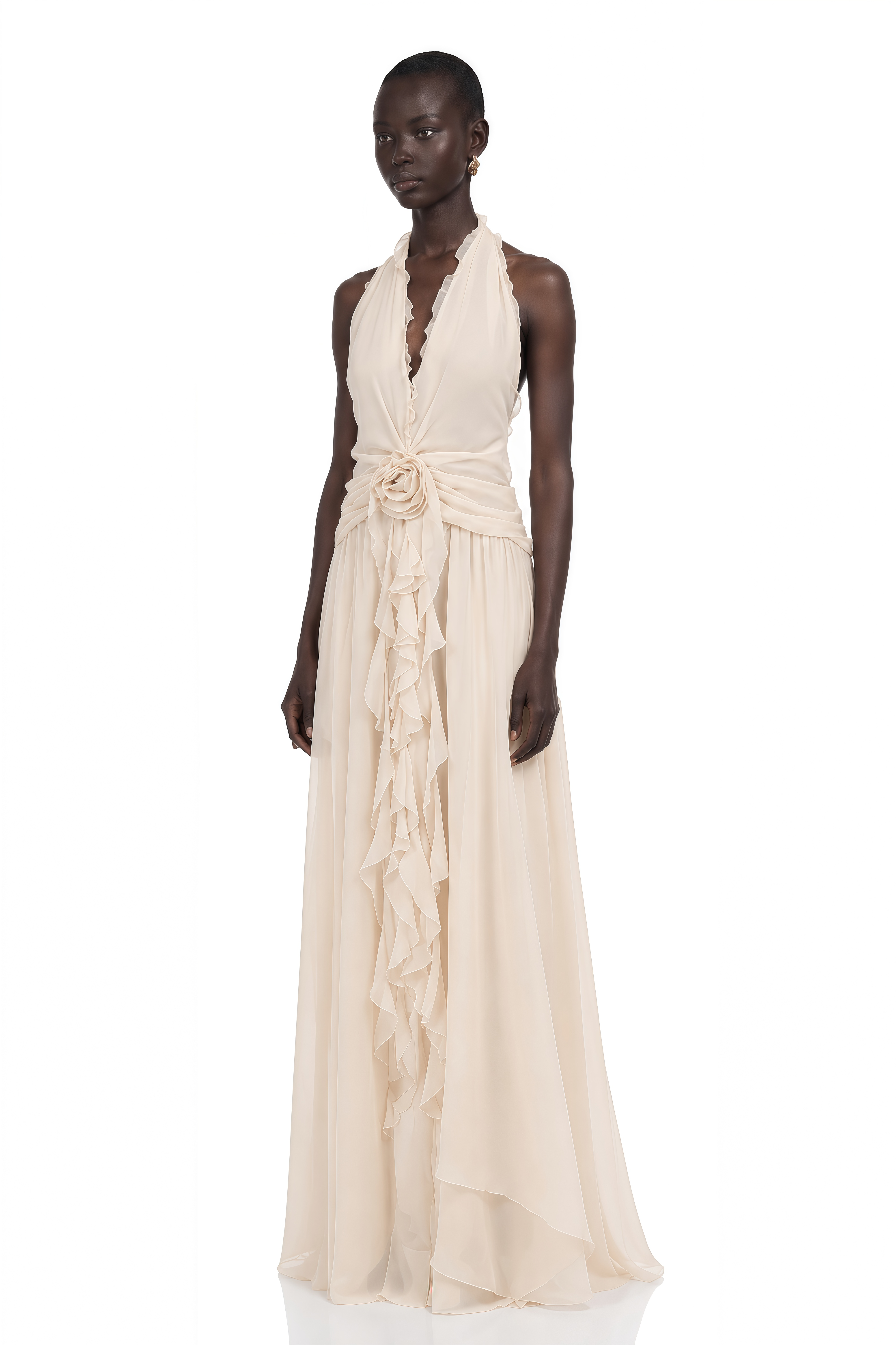 Élodie Ruffled Faux-Flower Maxi Dress