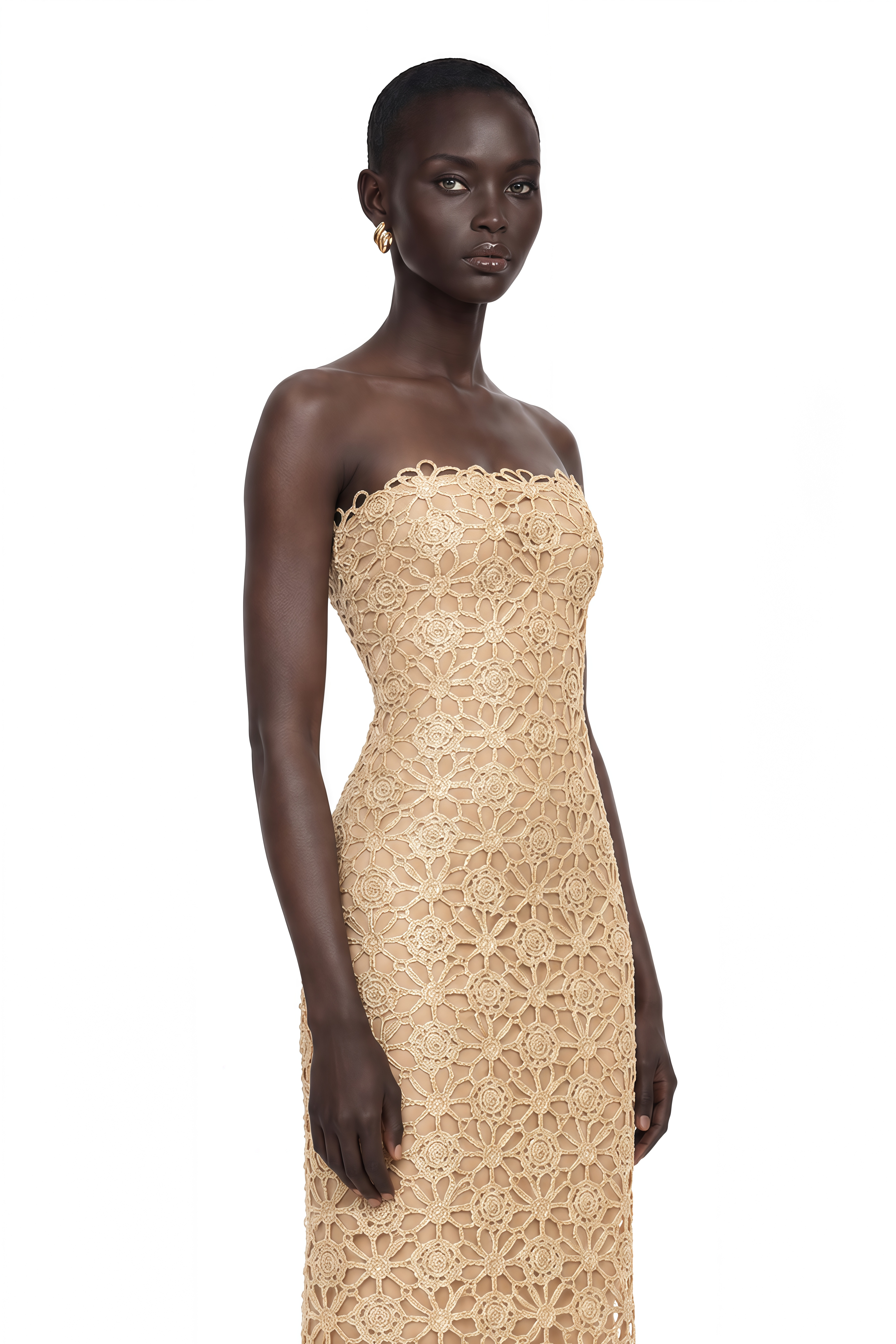 Saúl Gold Cut-Out Floral Embroidered Maxi Dress