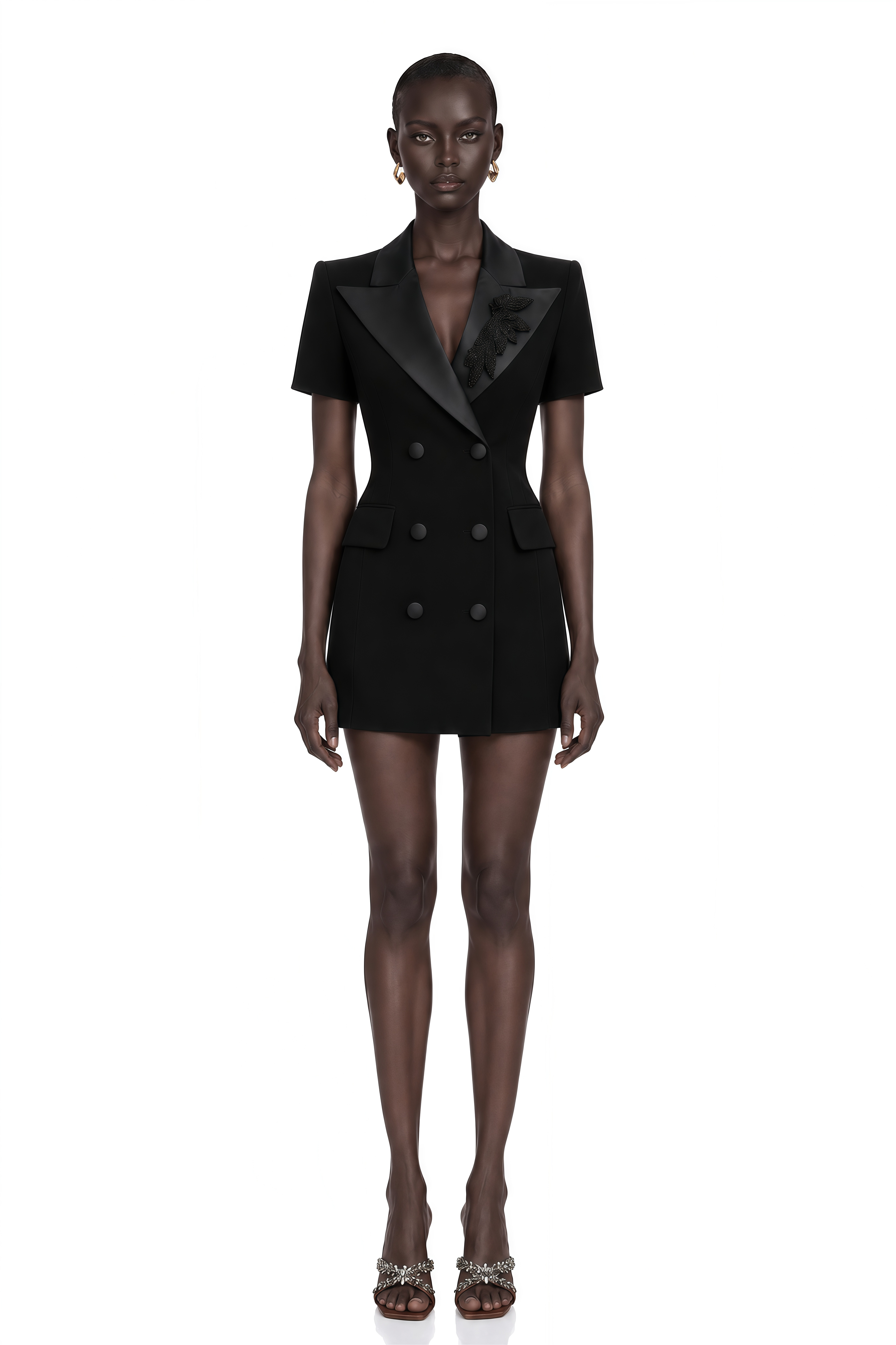 Daniella Black Double-Breasted Embroidered Blazer Dress