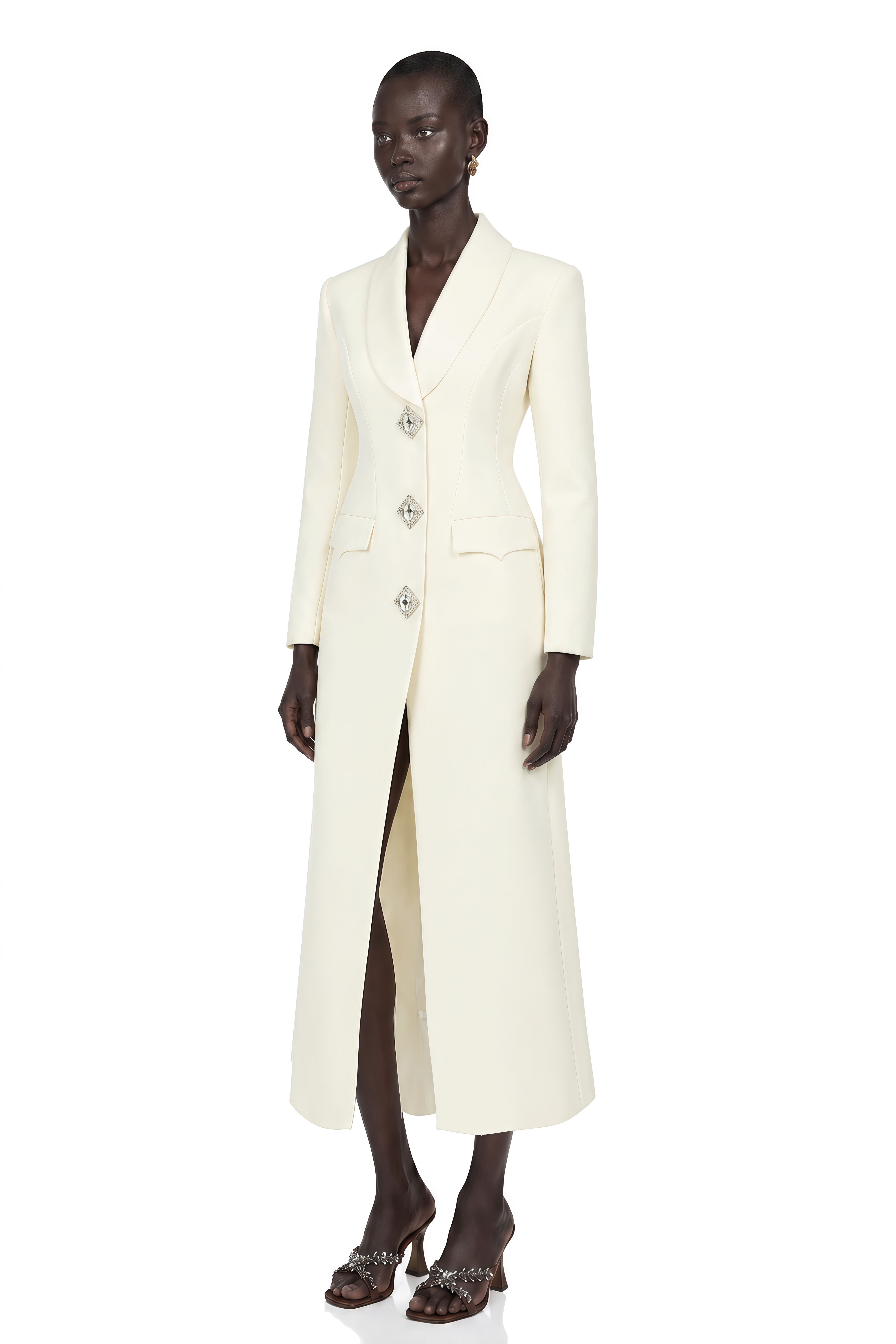 Yvonne Neutrals Crystal-buttoned Coat
