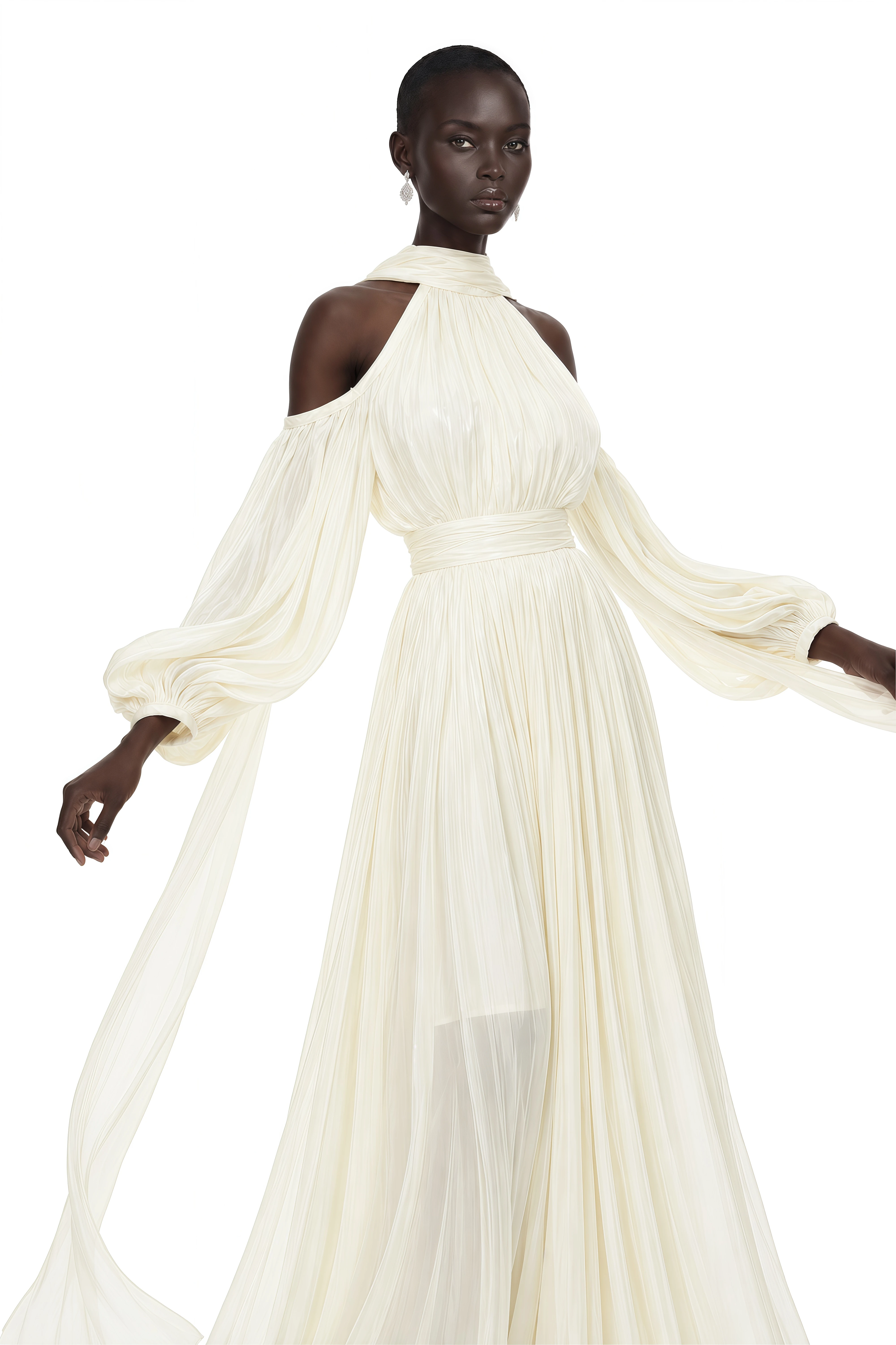 Margot White Cold Shoulder Ruched Maxi Dress