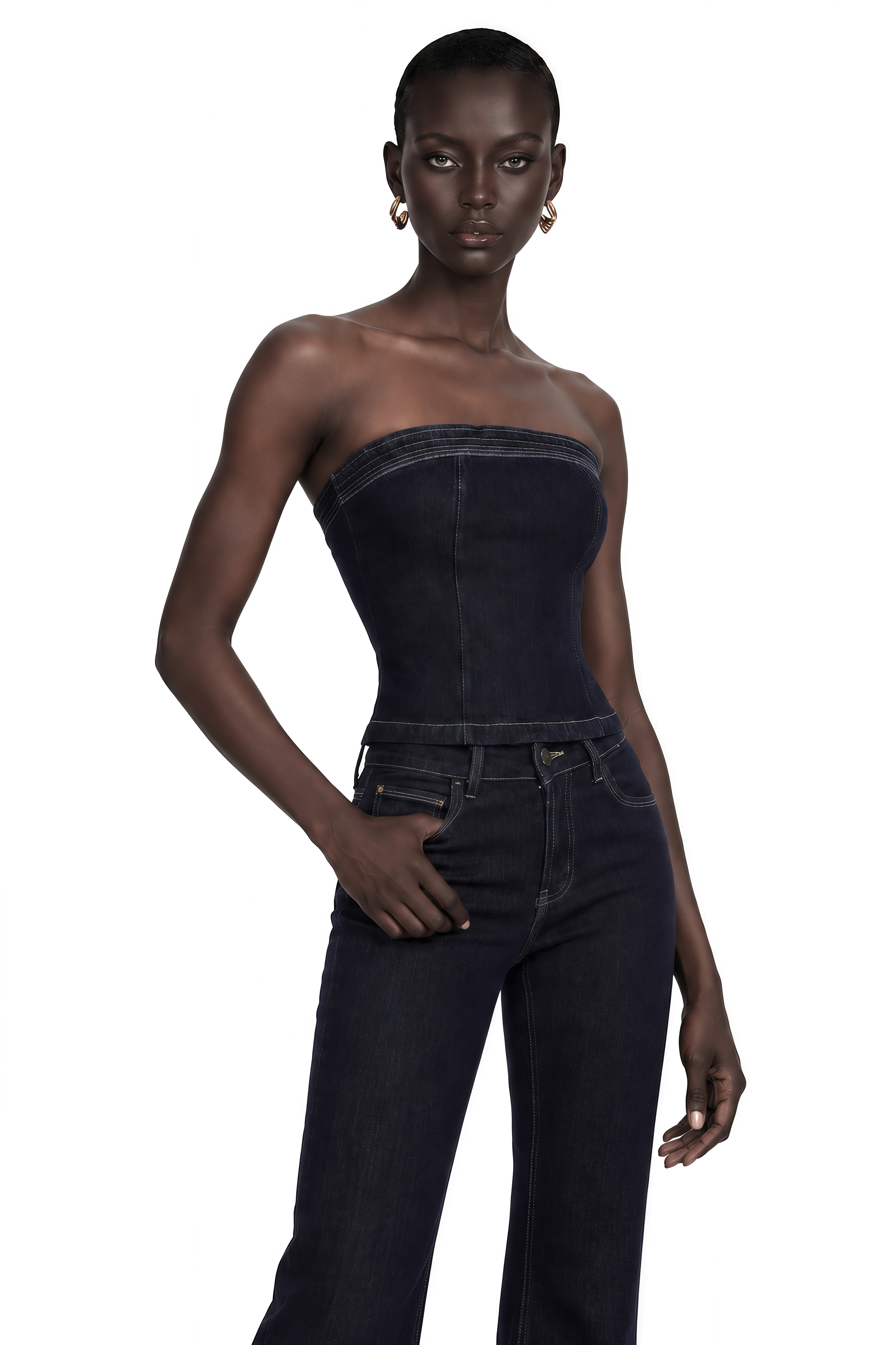 Joséphine Blue Denim Off Shoulder Top & Trouser Set