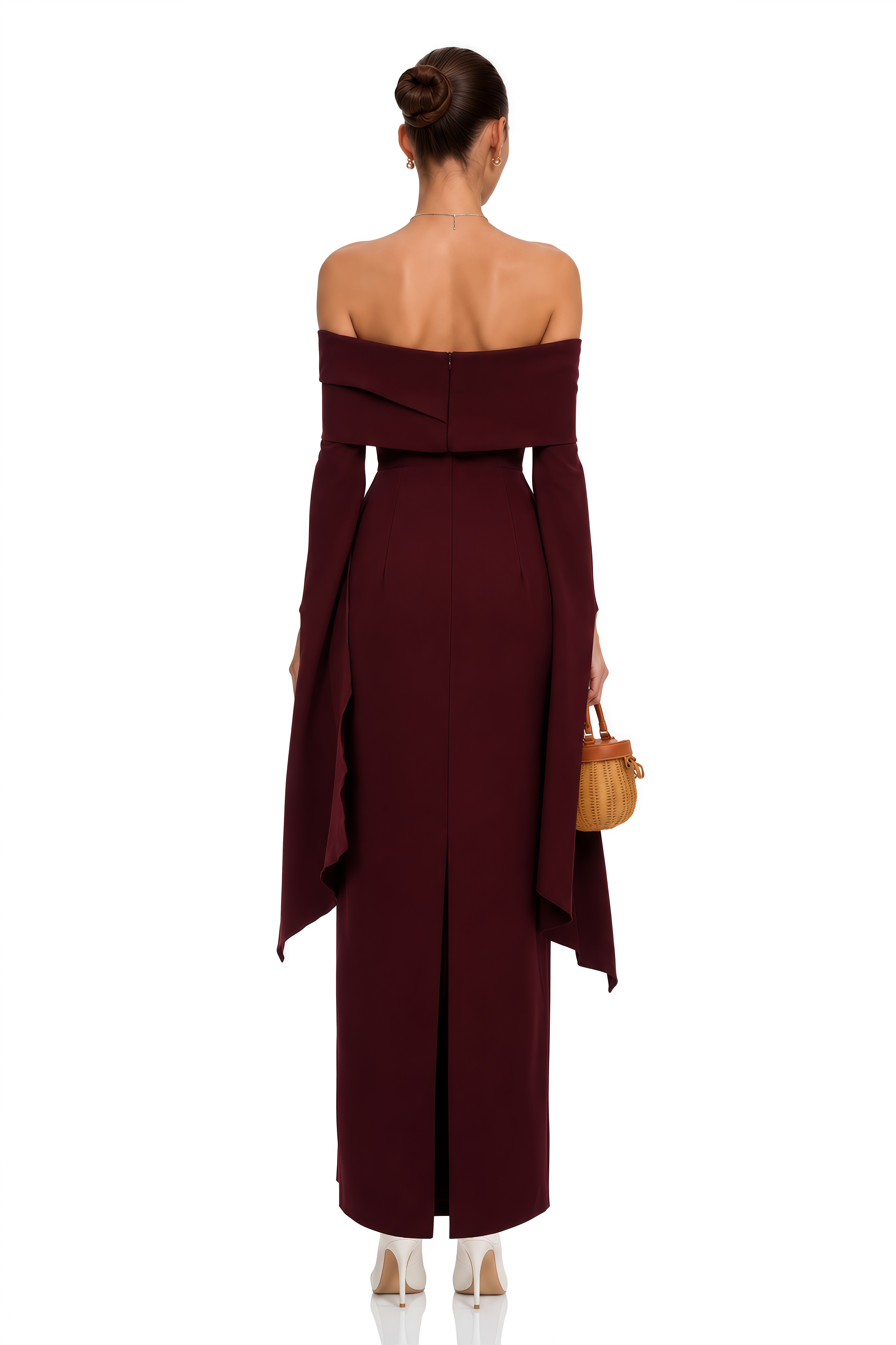 Dorotea Burgundy Off Shoulder Maxi Gown