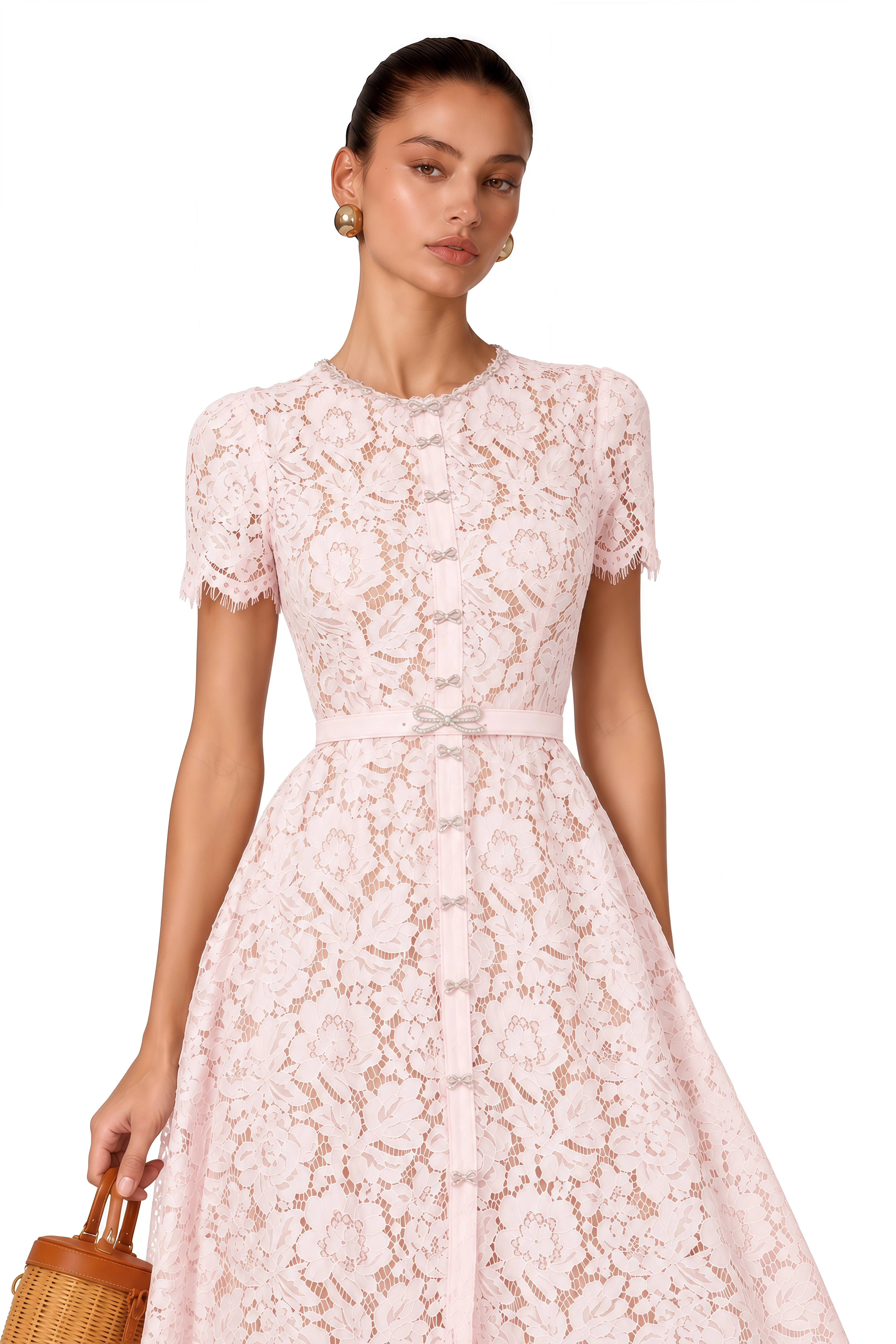 Sabine Pink Floral Lace Mermaid Midi Dress