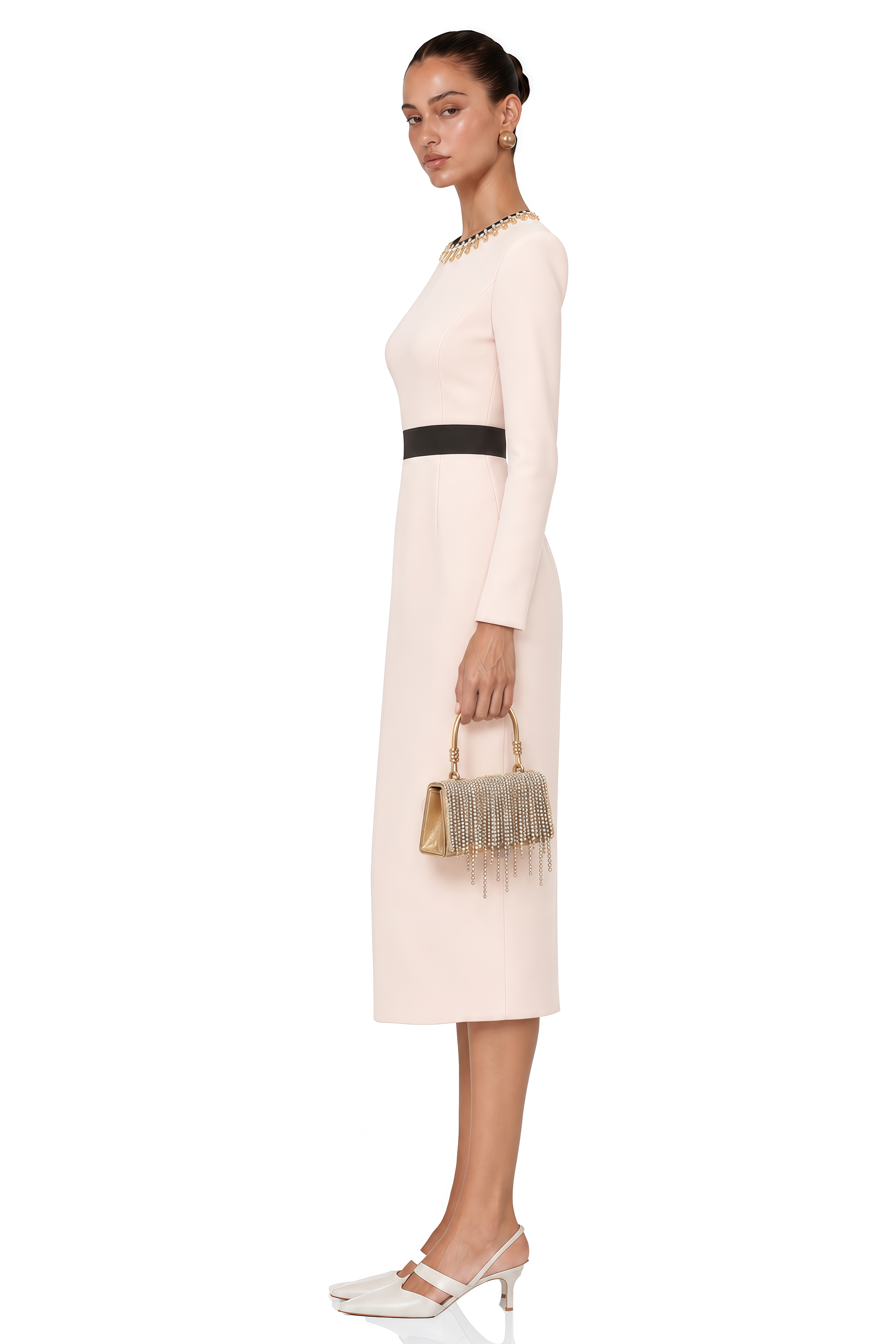 Anaïs Pink Crystal Color-Blocked Midi Dress