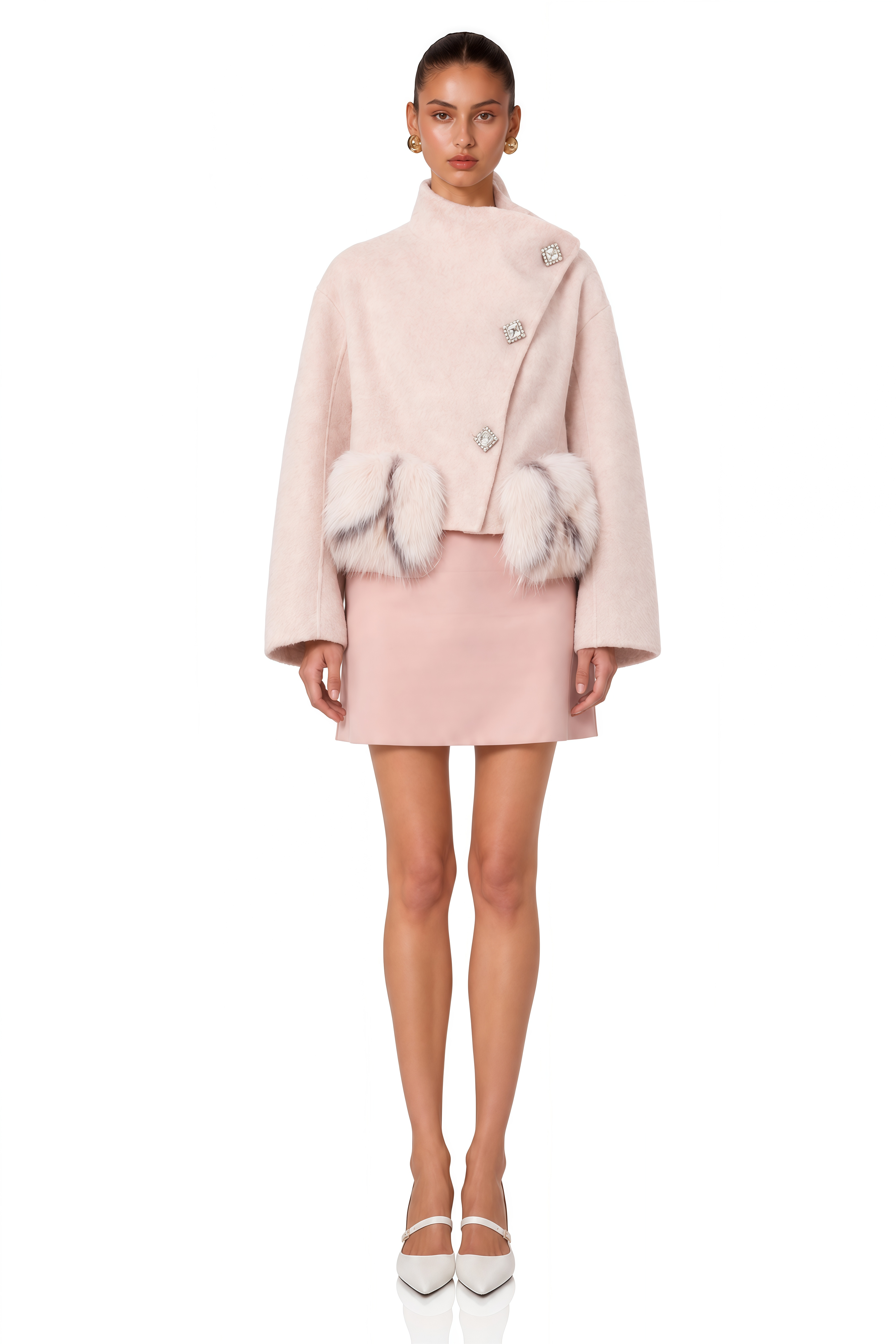 Vienne Pink Diagonal-Placket Short Coat