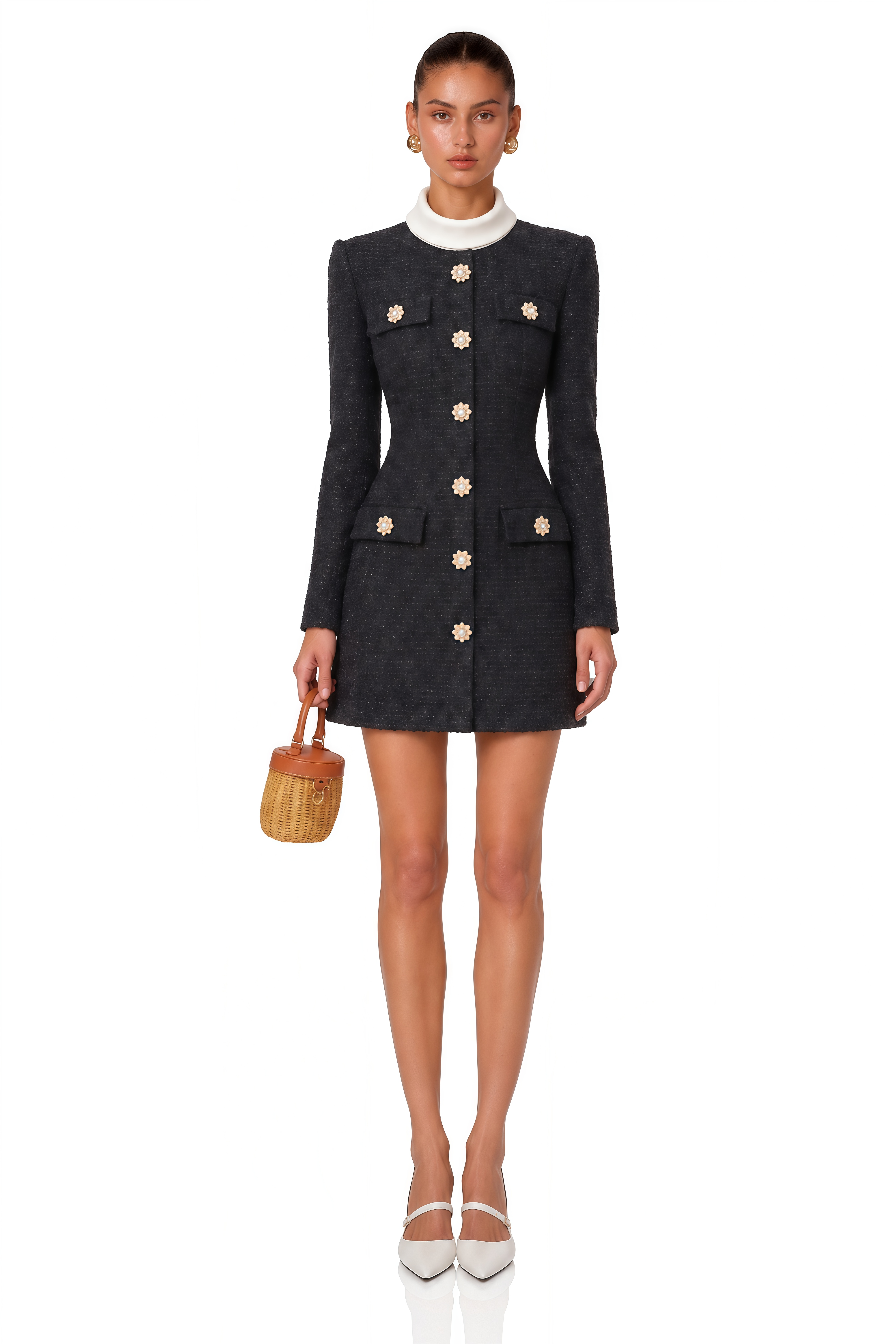 Fiona Navy Blue Embellished Tweed Mini Dress