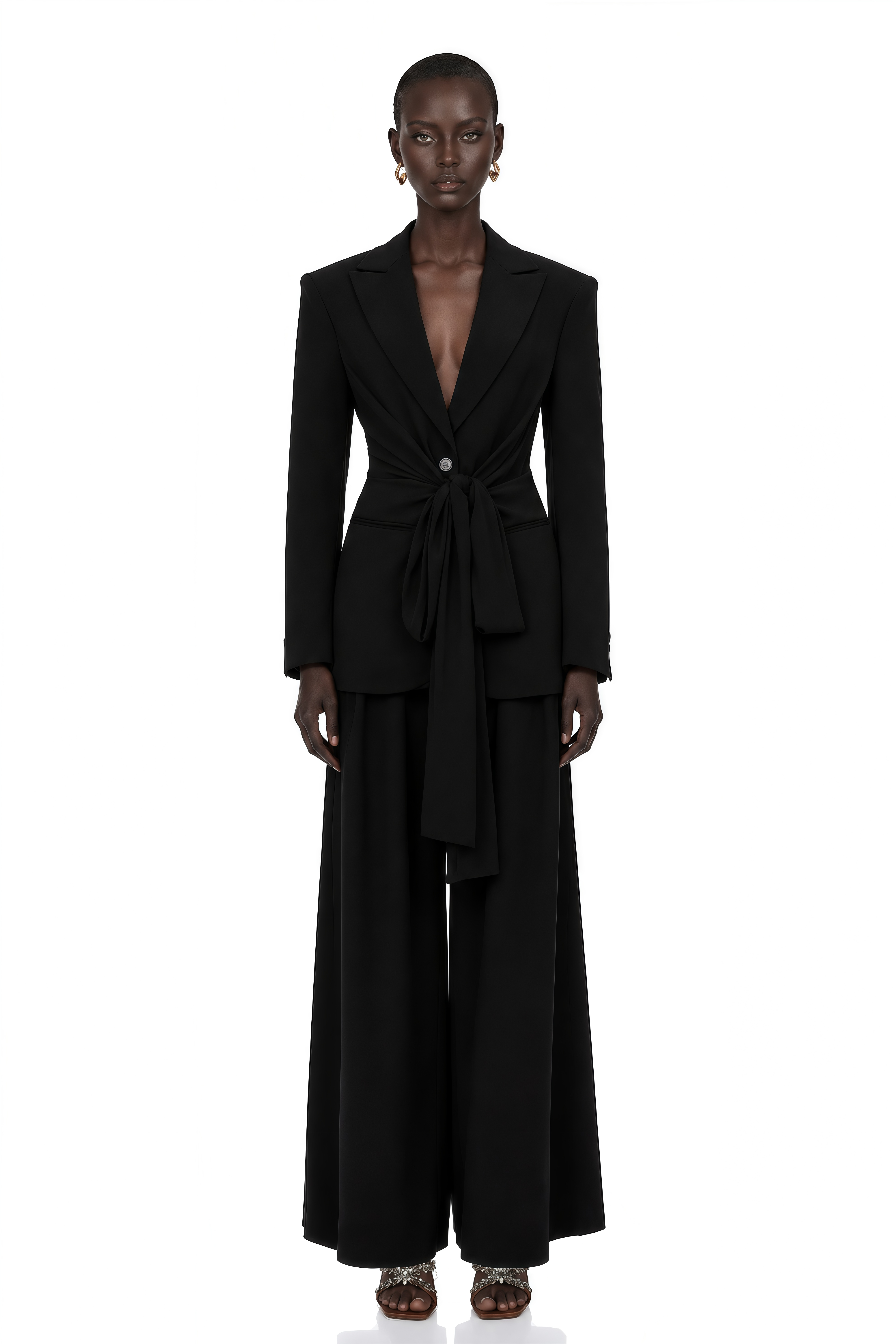 Jasmine Black Belted Wrap Blazer with Tie