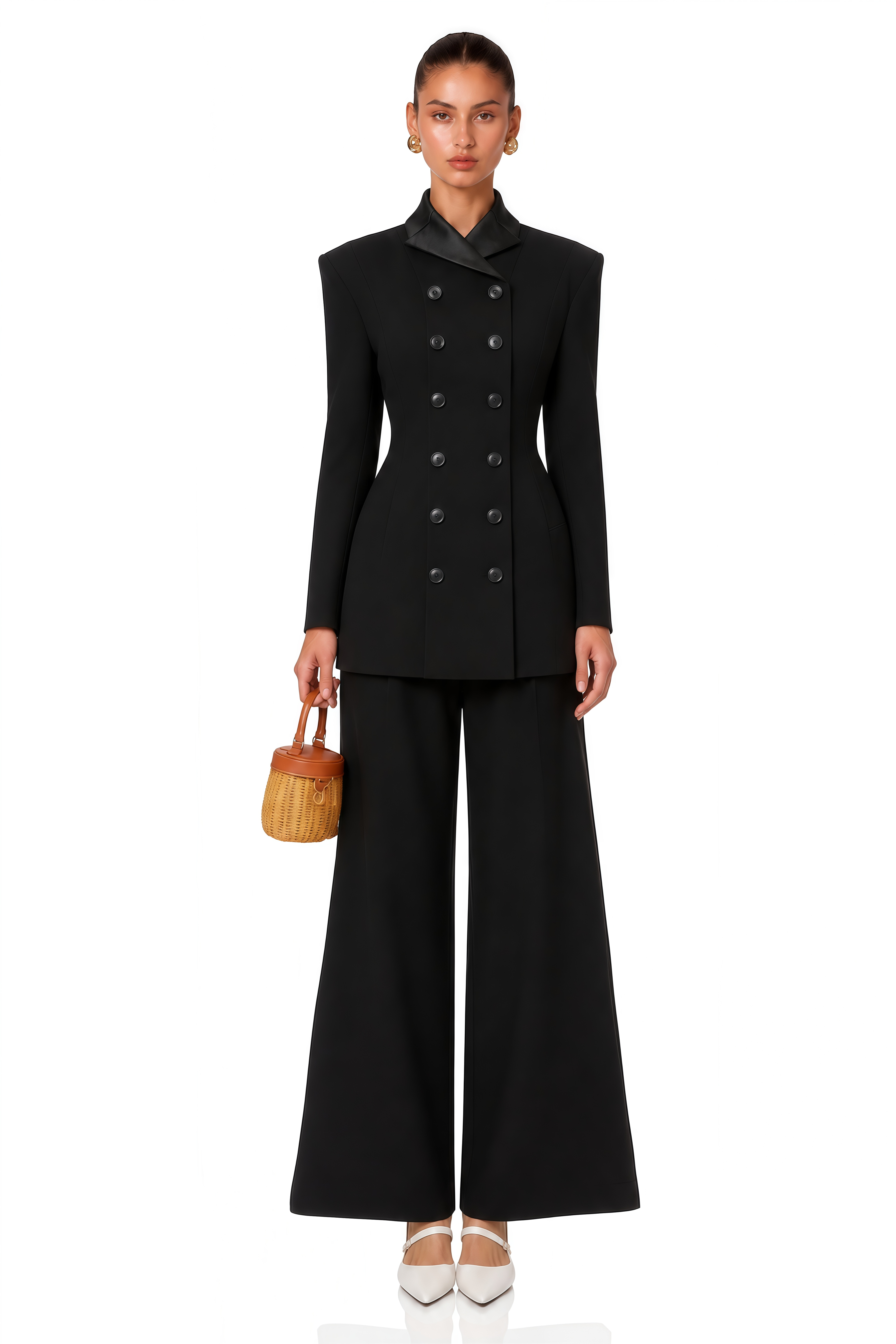 Leander Black Double-Breasted Long Blazer