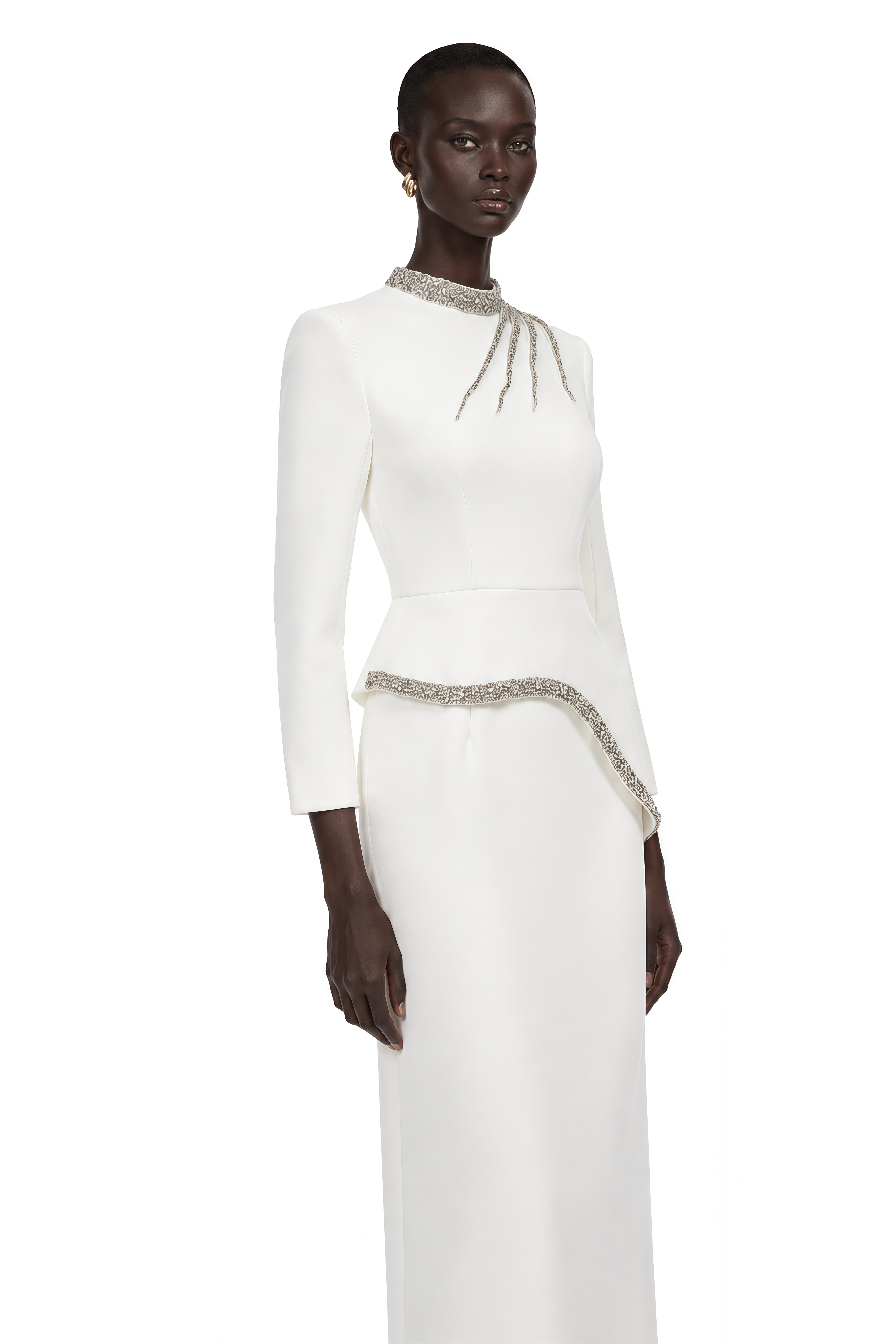 Eleri White Beaded Maxi Dress
