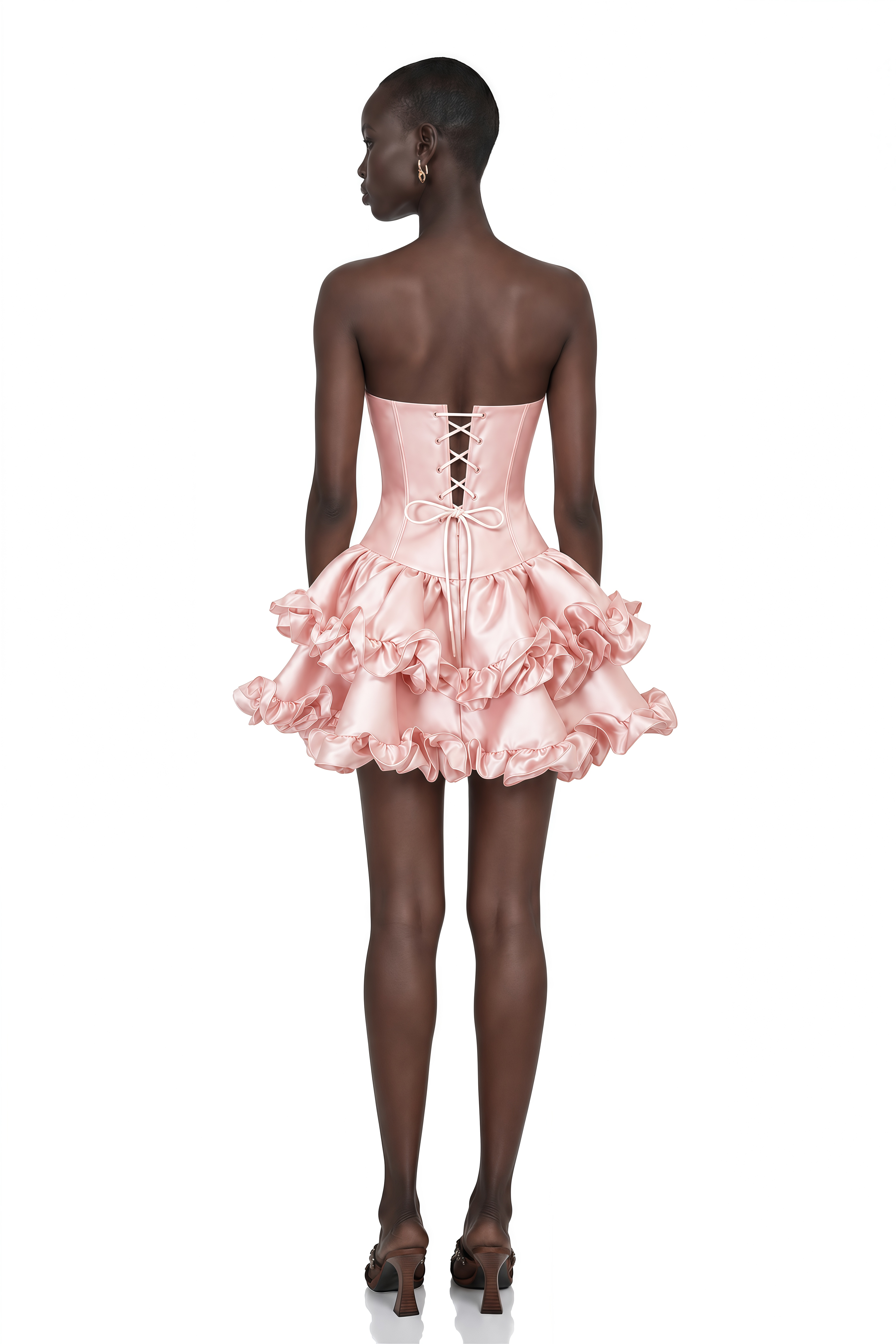Laurine Pink Ruffled Satin Mini Dress
