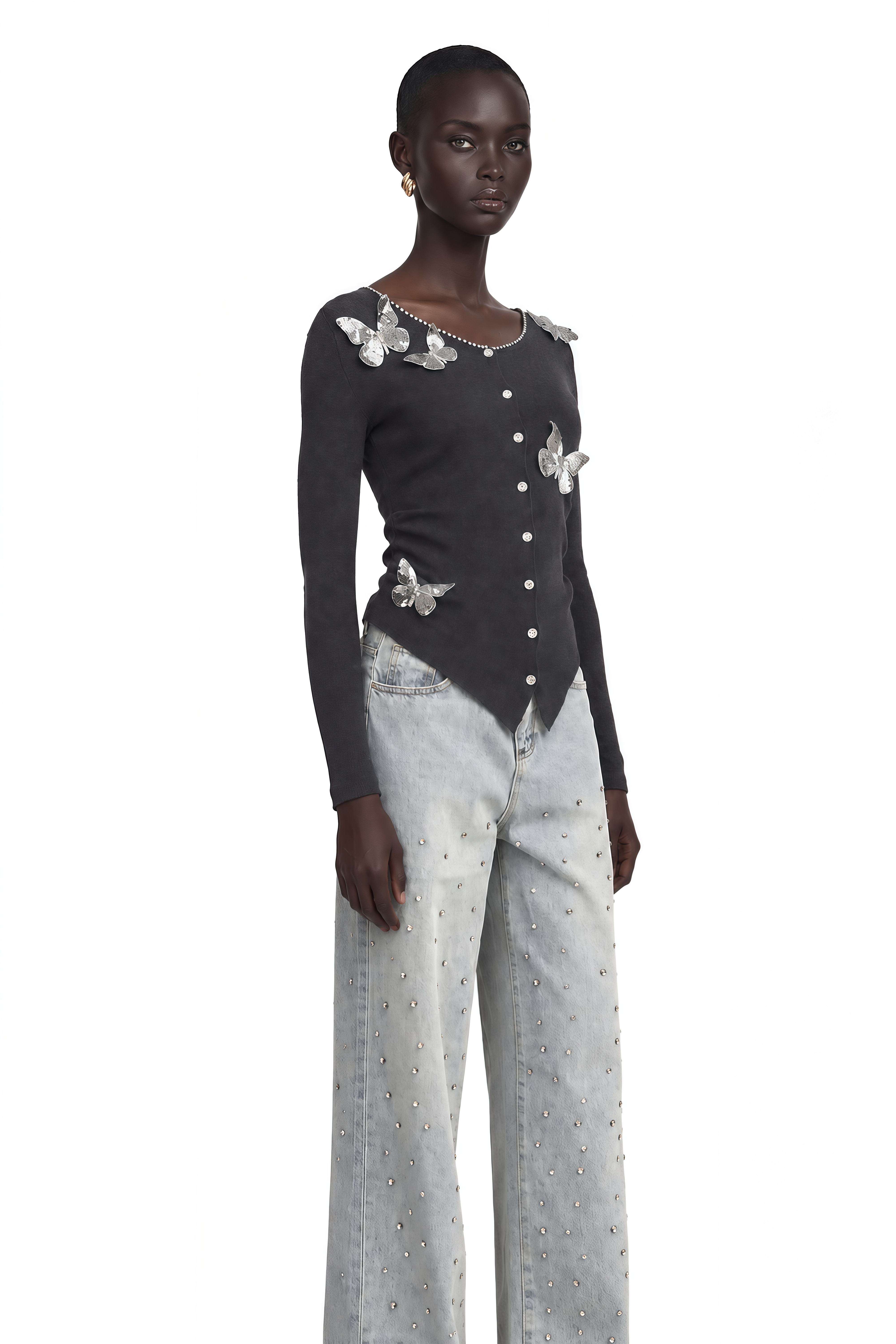 Anastasie Grey Sequined Butterfly-Motif Cardigan