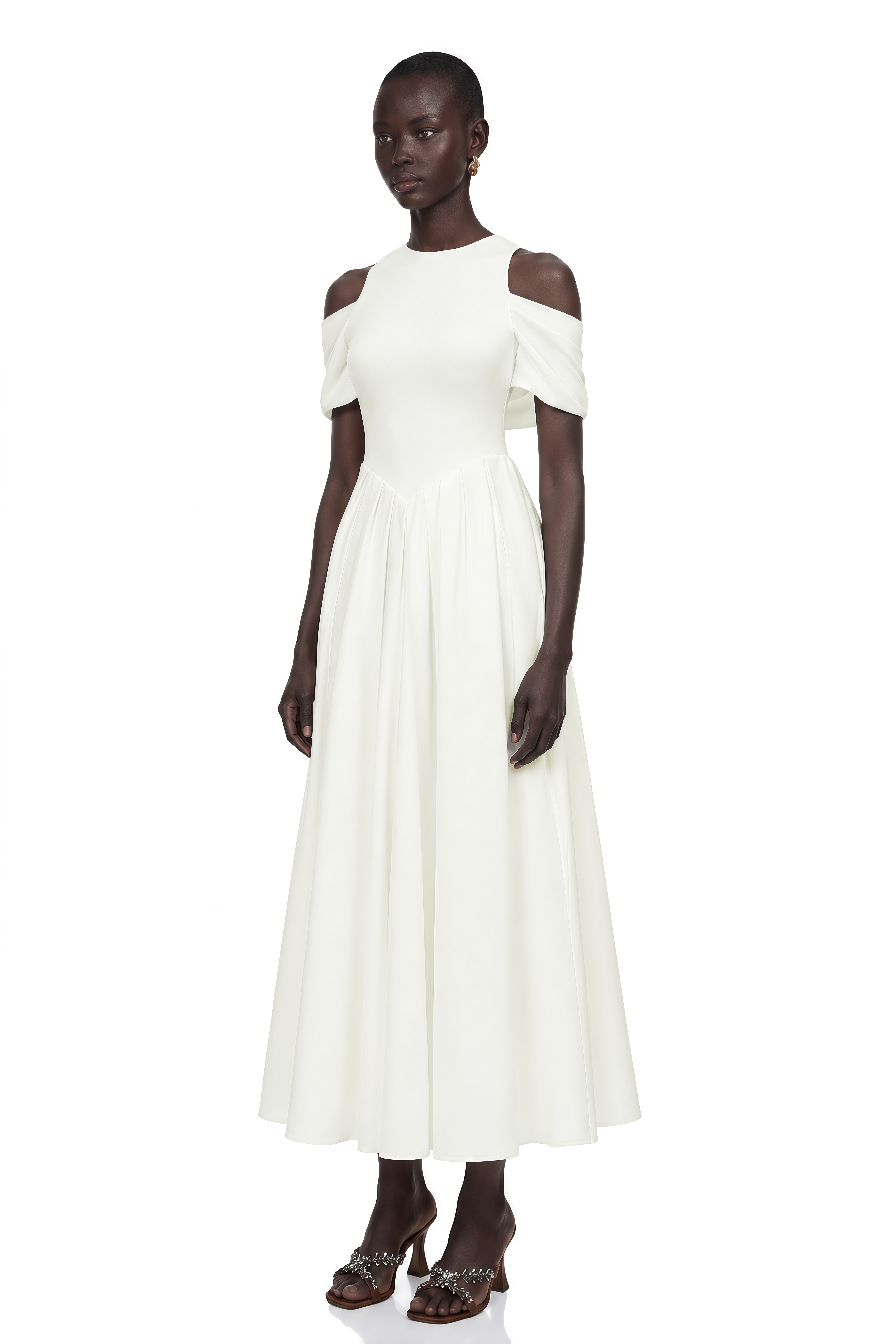 Ophelia White Pleated Midi Dress with Self-tie