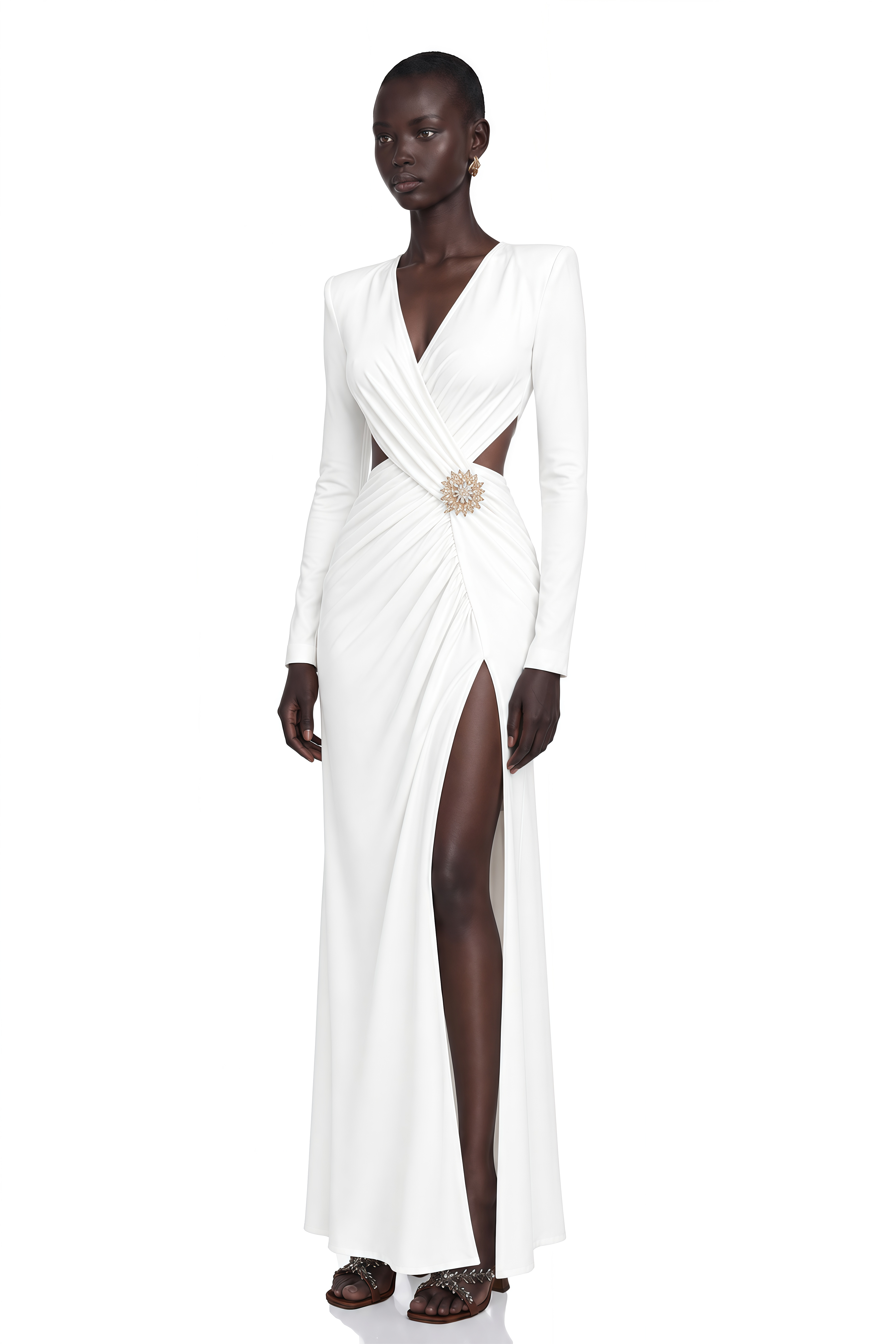 Irena White Cross Front Maxi Dress with Side Slit