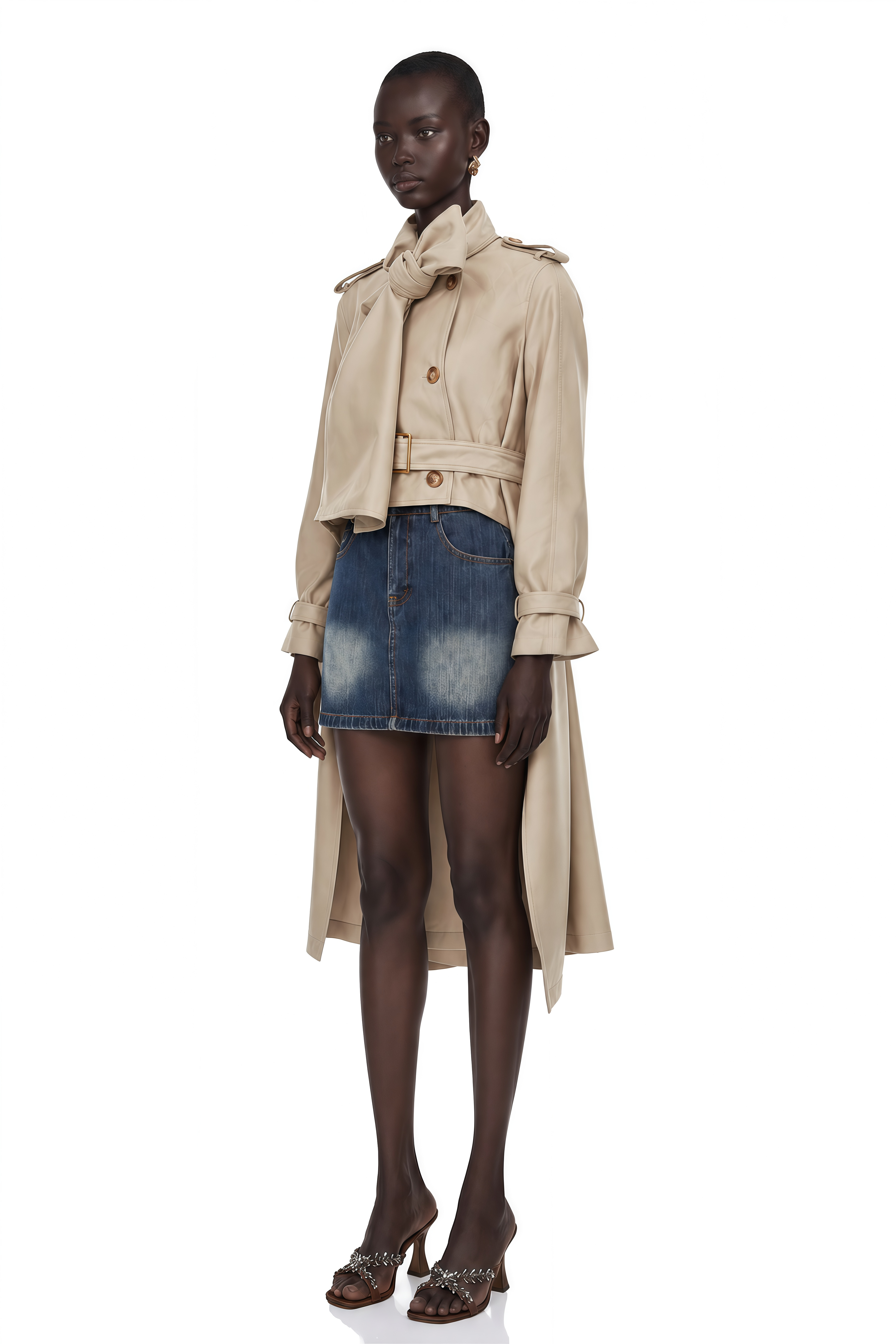 Szabina Khaki Asymmetrical Short Trench Coat