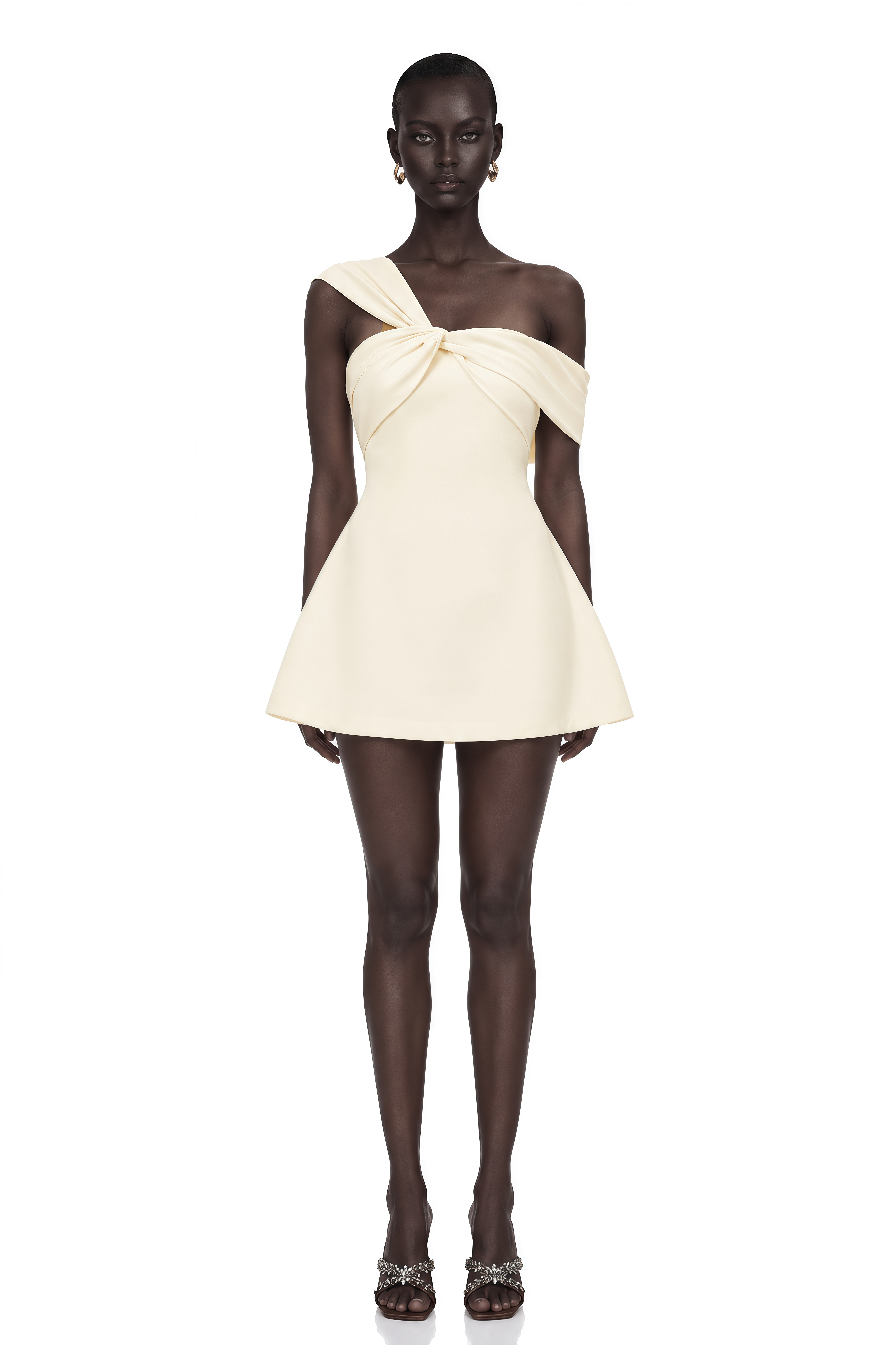 Ismérie Neutrals Off-Shoulder Twisted Mini Dress