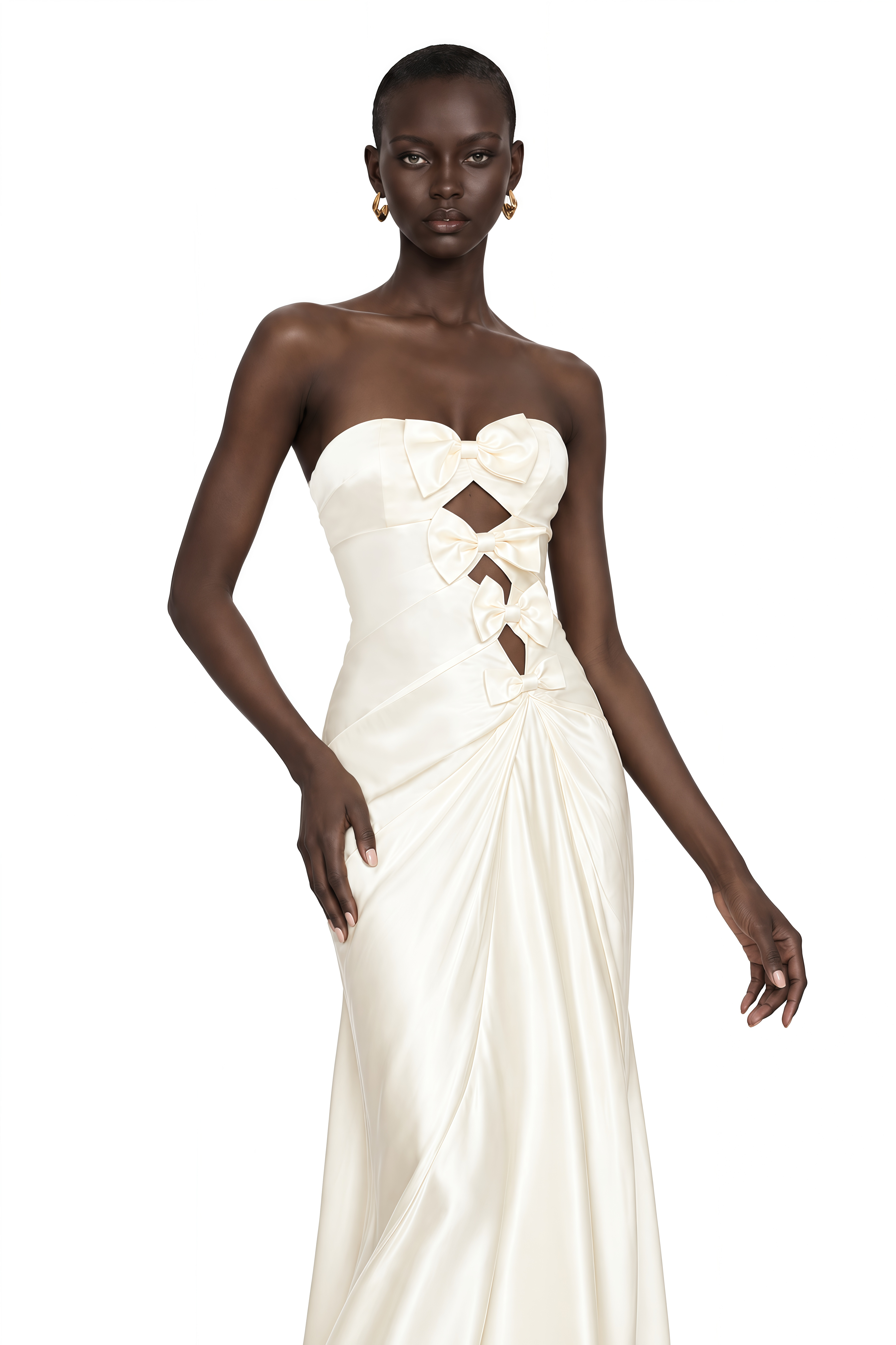 Ramona White Cut-Out Bow Pleated Maxi Dress